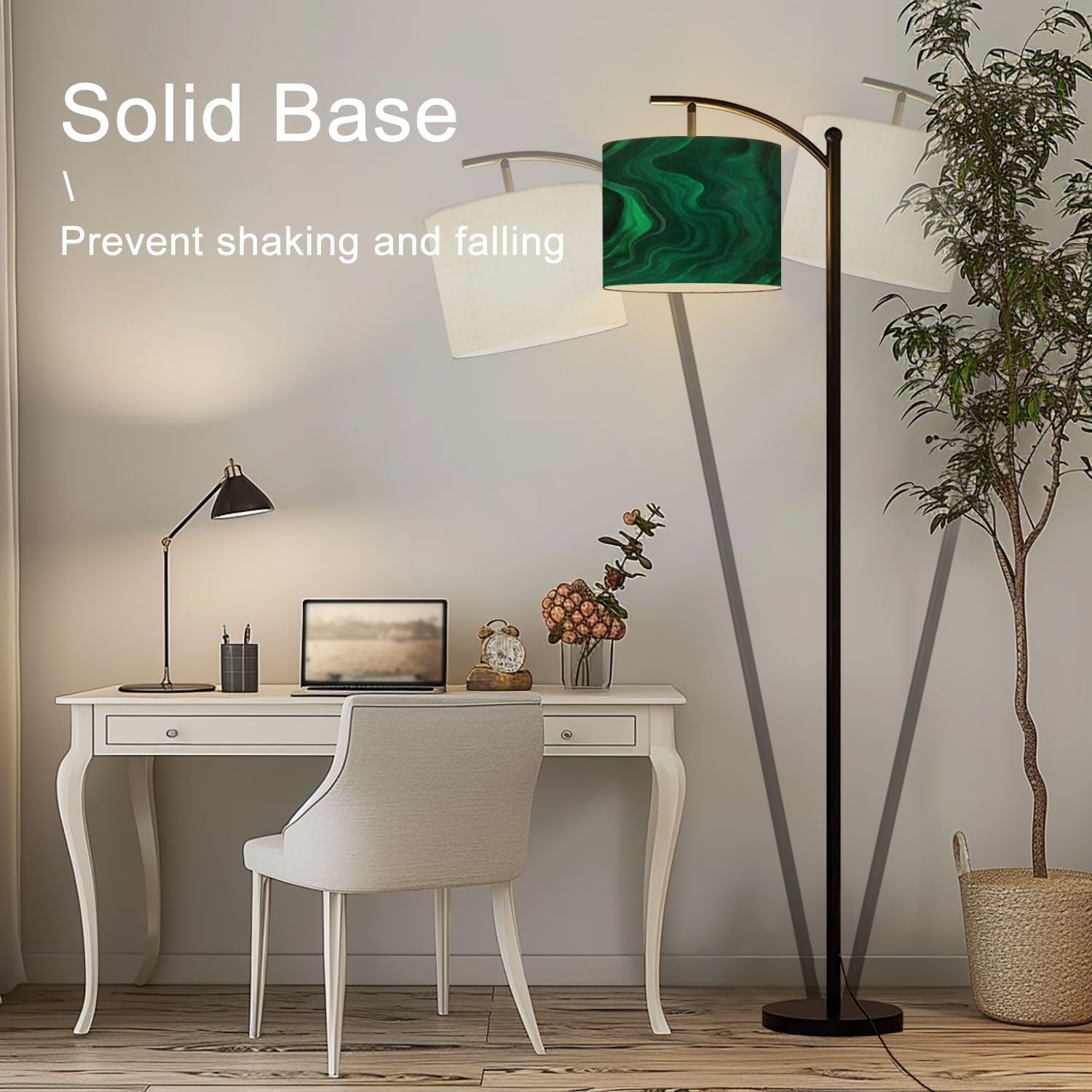 Arc Floor Lamp Green Emerald Luxury Abstract Golden line Art Marble Modern Tall Standing Lamp Dimmable with Remote Adjustable Drum Shade Footswitch for Living Room Bedroom Office