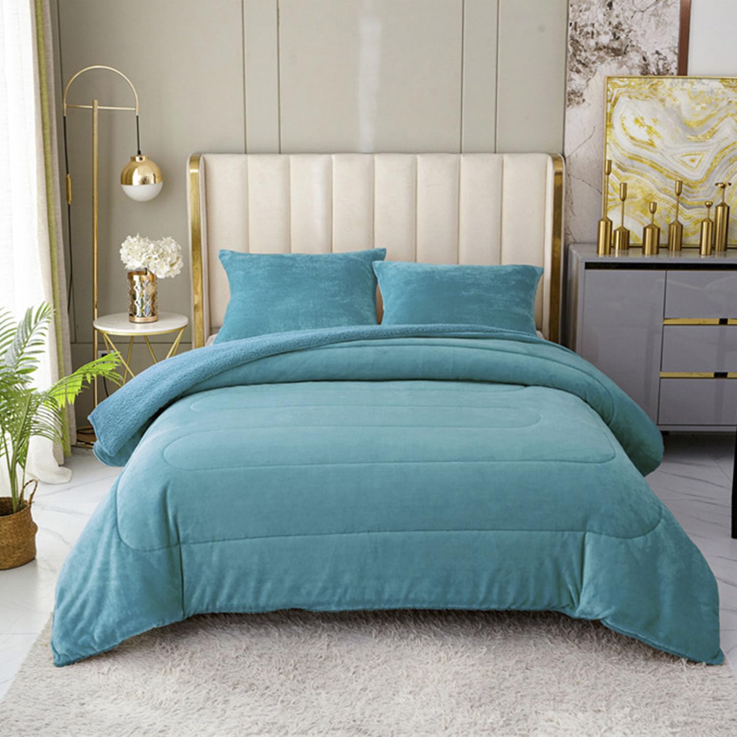 TIENDA EURASIA – Edredón Borrego Liso | Material Externo 100% Poliéster y Material Interno Sherpa Polar | Función 2 en 1 | Funda de Almohada | Edredon Borreguito Cama (Turquesa, Cama 90/105)