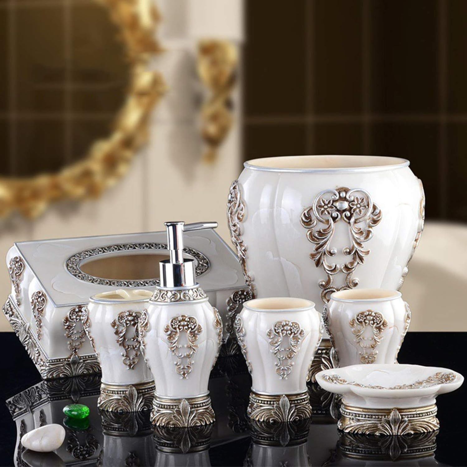 Amazon.com: 7-Piece Retro Resin Bathroom Accessory Set, Lotion Bottles ...