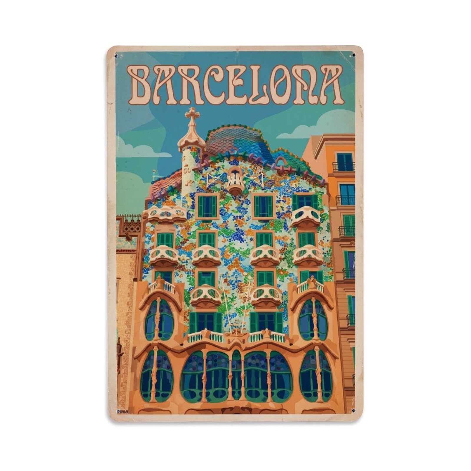 Este 8X12inch Style Vintage Travel Barcelona Spain Innovative Metal Tin Sign