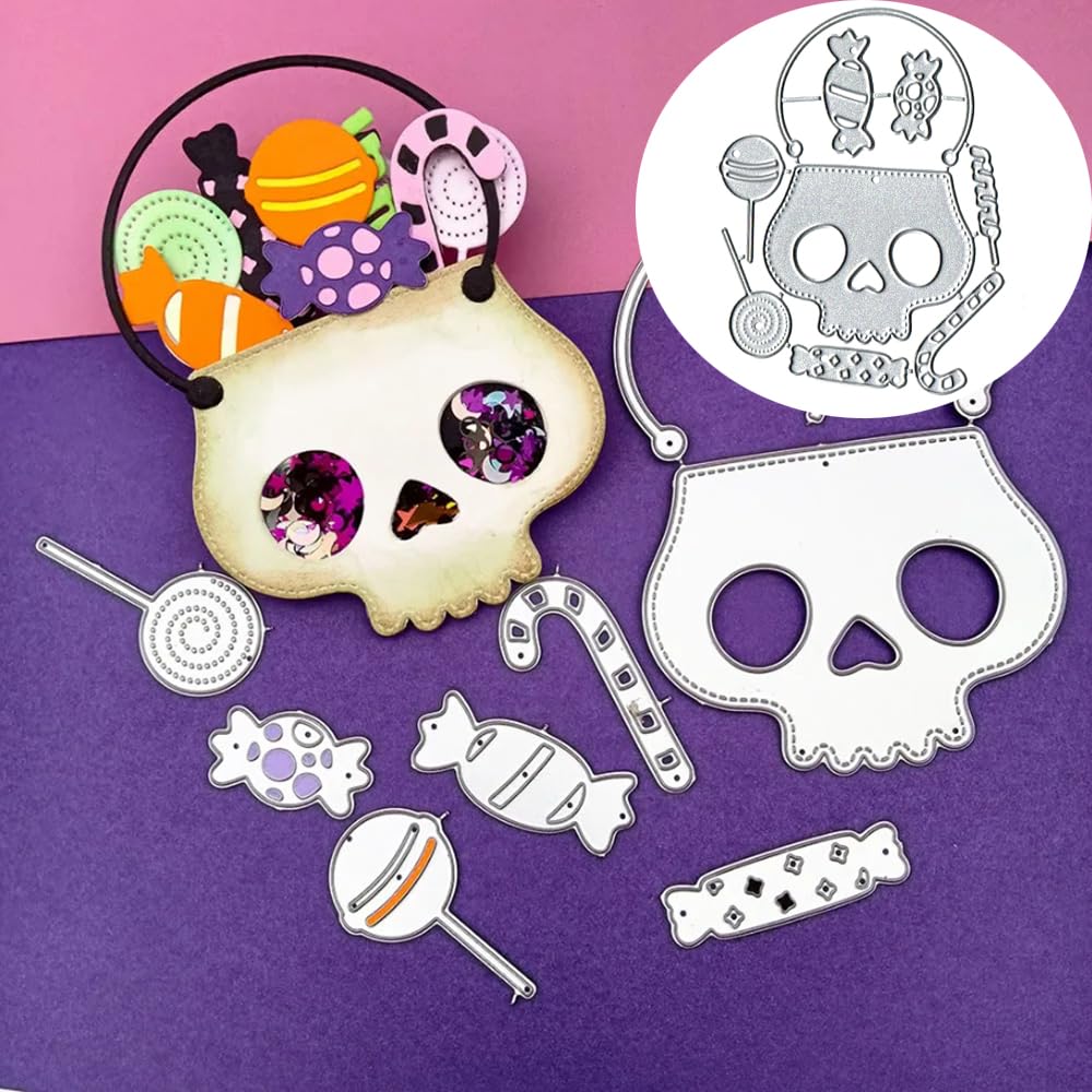 Halloween Frame Metal Cutting Die Cuts, DIY Crafts Halloween Candy Skull Jar Scrapbook Paper Cards Cutting Dies Cut Stencils for DIY Embossing Card Making Book Tags Decorative Paper Dies Scrapbooking