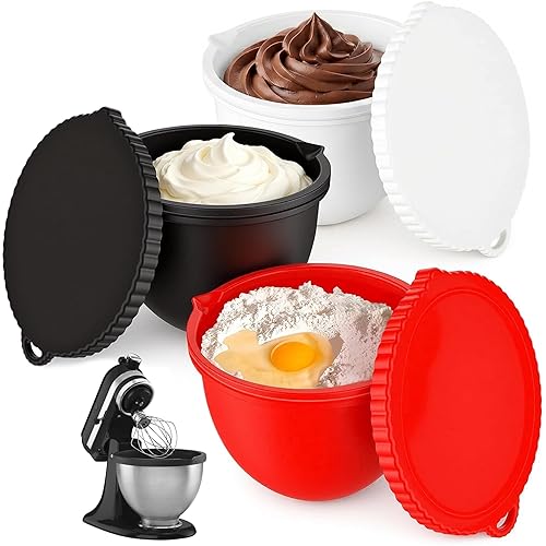 3-Piece Silicone Bowl Liners with Lid for 5 Qt Tilt-Head