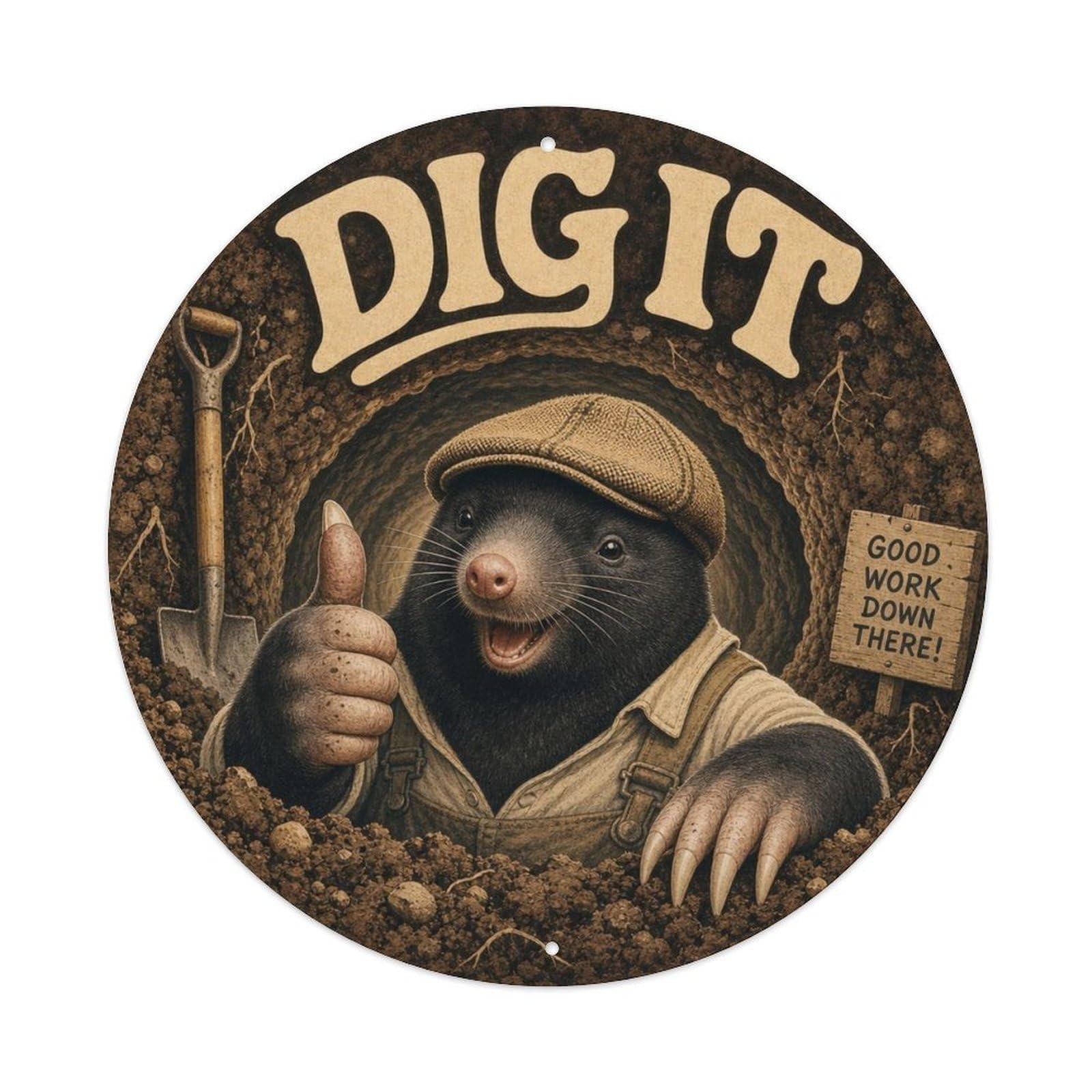Okngb Style Mole Meme Humor Quirky Animal Sticker Vintage Metal Tin Sign Plaque Wall Decor For Cafe, Man Cave, Club Bar, Office, Home Garden Round Metal Poster 8X8inch