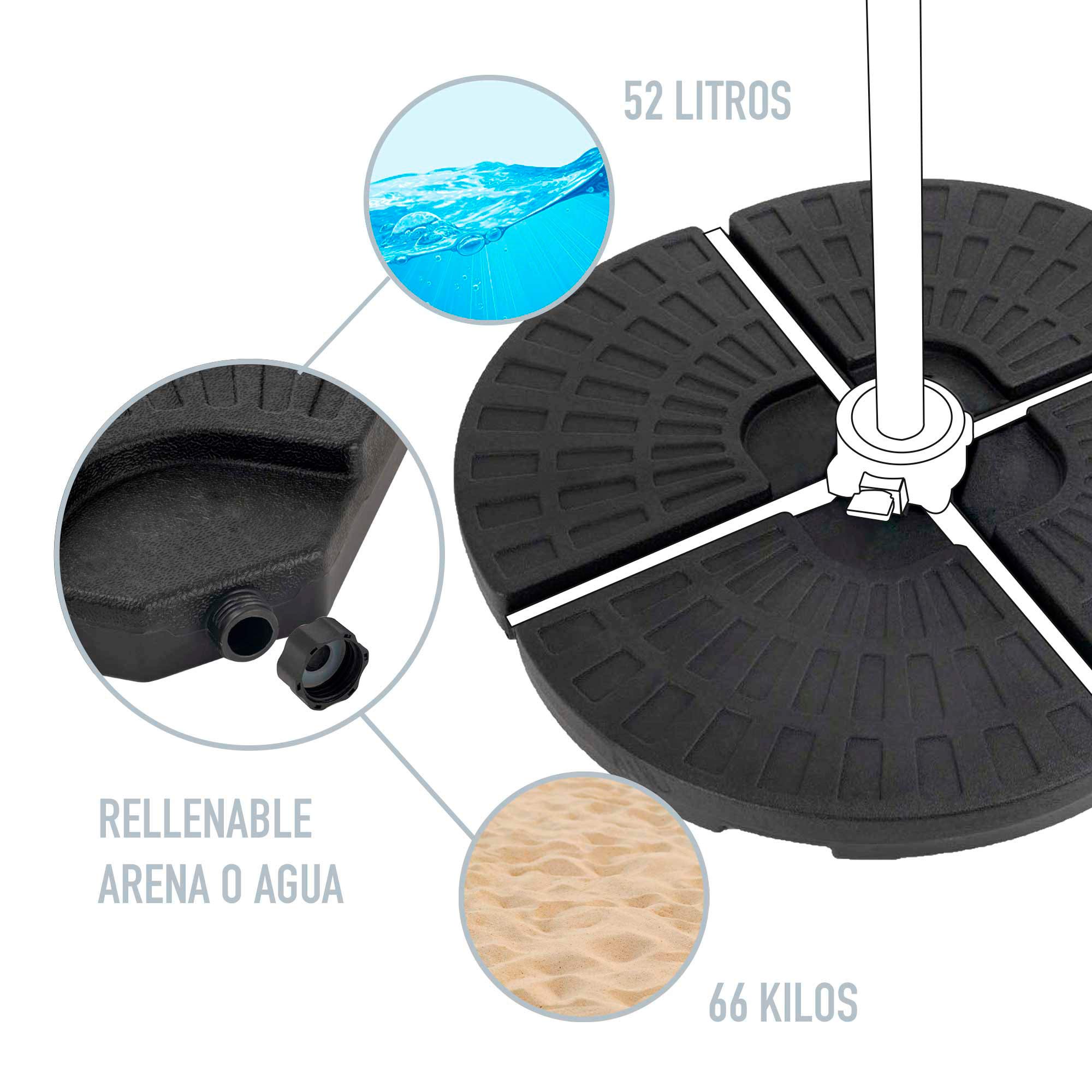 Pied De Parasol Rechargeable 19L – Base Plastique Noire 48x33 Cm Pour Mât 19-33 Mm, Stable Pour Jardin, Terrasse, Balcon
