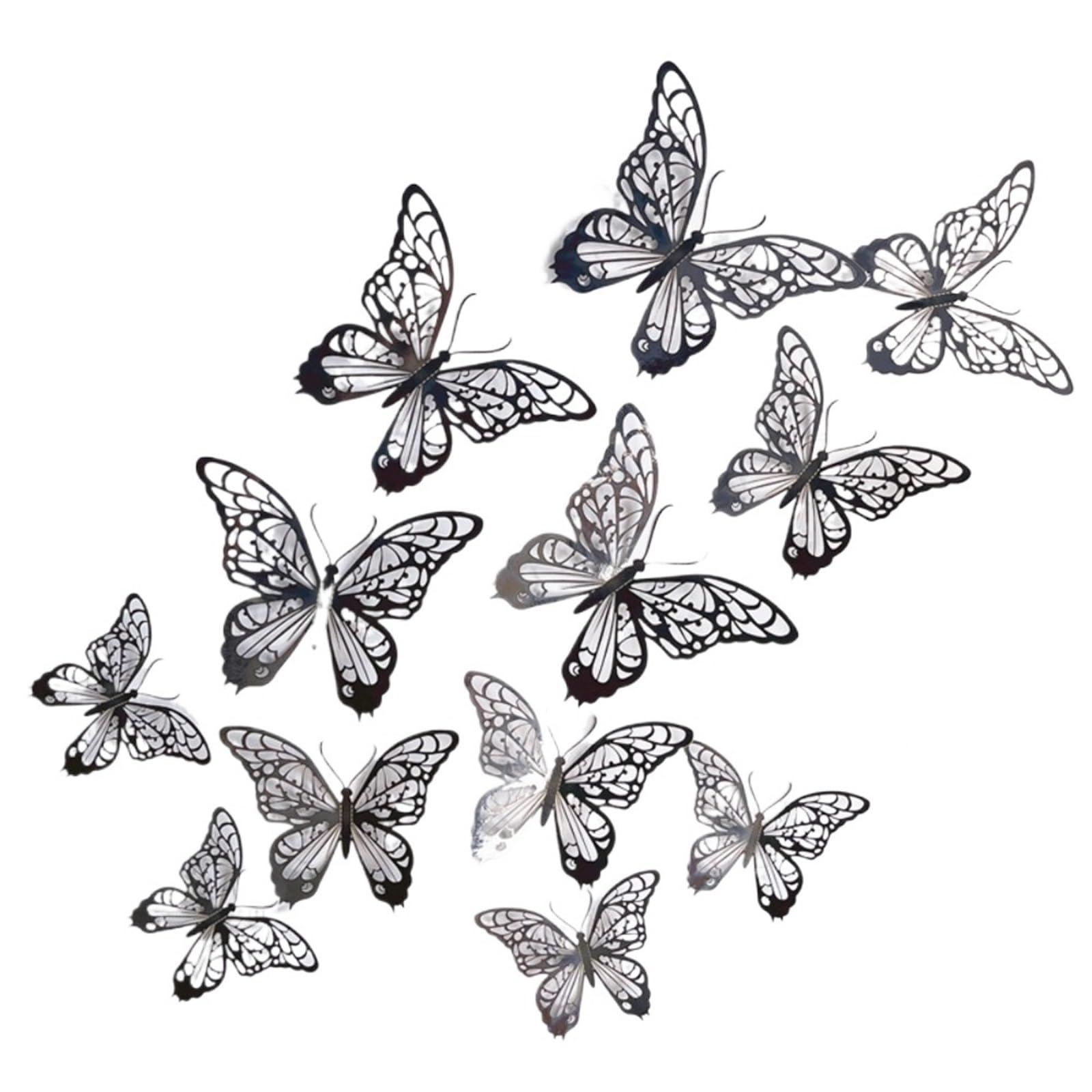 12pcs Colorful Hollow Butterfly Sticker DIY Paper 3D Wall Decor Exquisite Cartoon Simulation(Black)