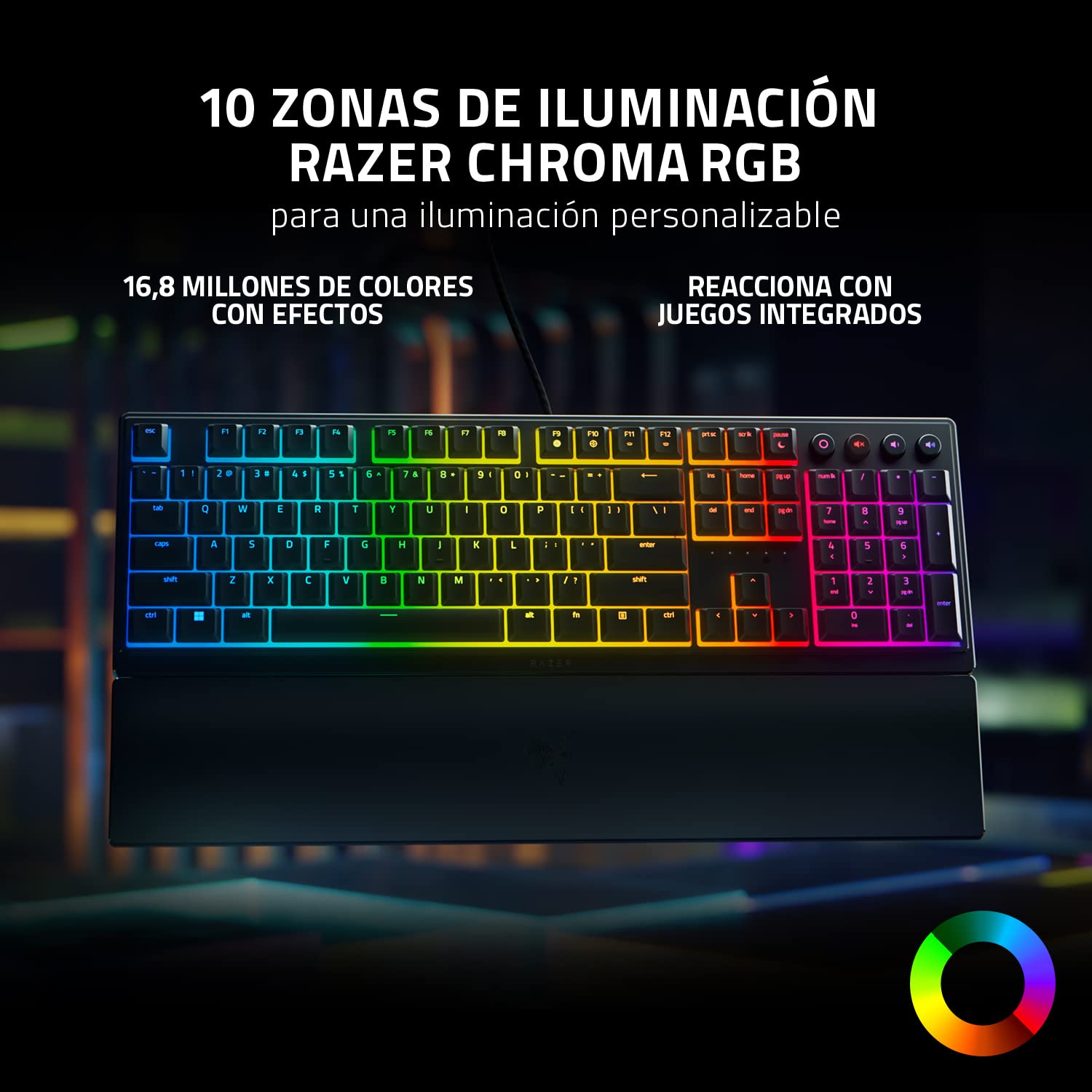 Razer Ornata V3 - Teclado para Juegos de Perfil Bajo (Interruptor Híbrido de Membrana Mecha, Teclas Recubiertas de UV, Reposamuñecas Magnético Suave al Tacto, RGB Chroma) QWERTY Teclado ES | Negro