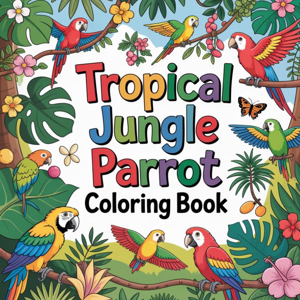Tropical Jungle Parrot Coloring Book: parrot tropical bird relaxation women coloring book, parrot exotic pet stress relief kids book, parrot colorful ... jungle animal relaxation adults color book