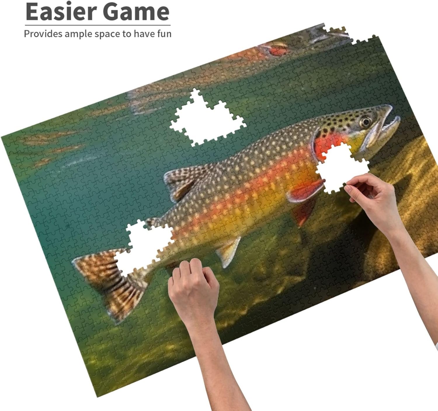 Brook Trout Fly Fishing Puzzles 1000 Pieces Wooden Jigsaw Puzzle Personalized Picture Puzzles Family Decoration Photo Puzzle for Adults (29.5" x 19.7")