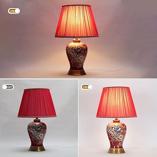 Miniatura 5 de PSXPSXO Lámparas de mesa de cerámica de flores pintadas a mano rojas de Chinoiserie lámparas de tela americana lámpara de mesita de noche para