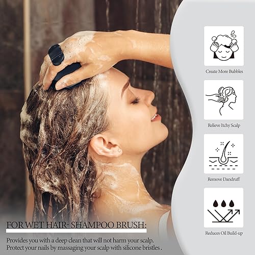 Miniatura 4 de Cepillo masajeador de cuero cabelludo, diseño de ballena mejorado con cerdas de silicona suaves y parte inferior de drenaje, masajeador de cabeza de