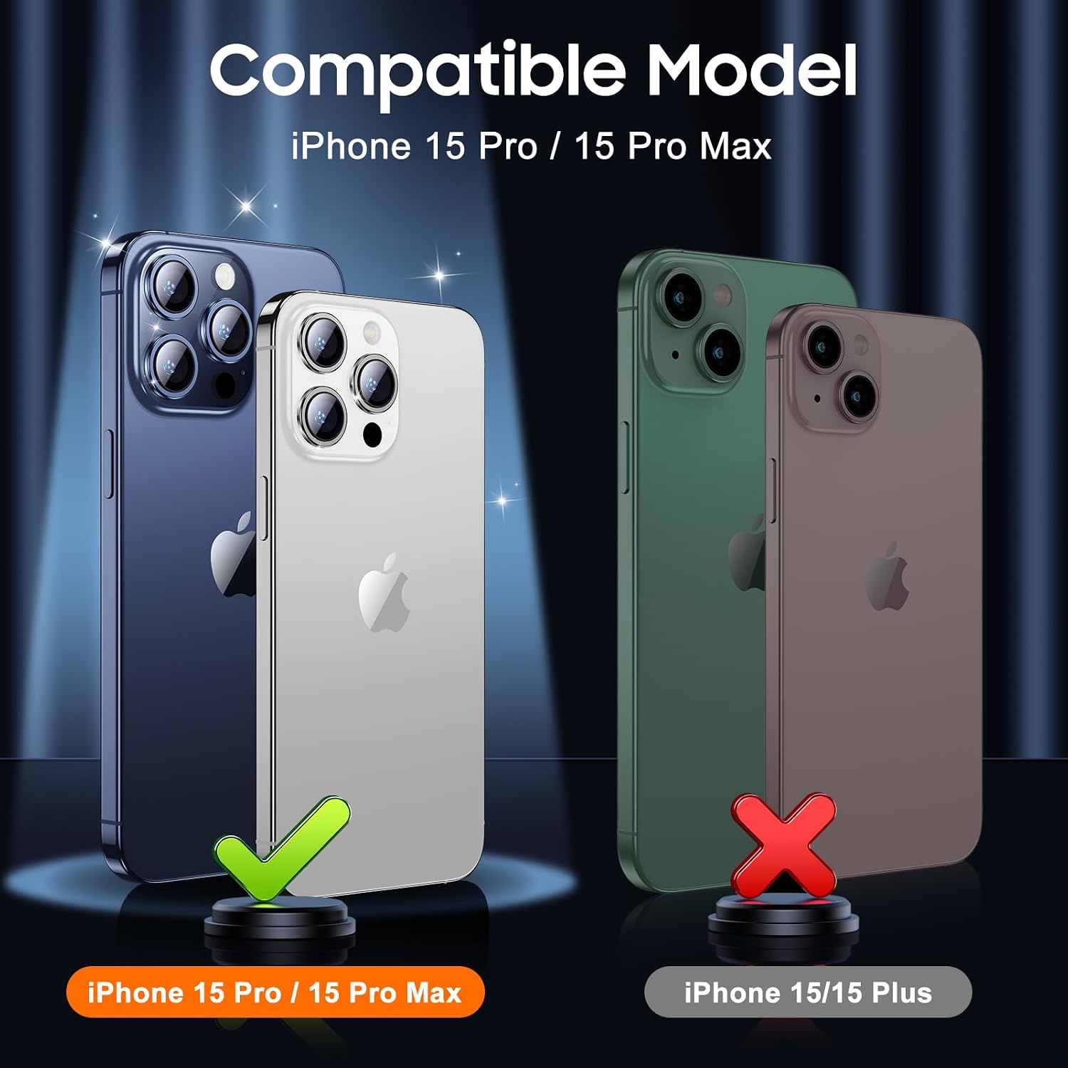 UniqueMe for 3 Pack iPhone 15 Pro/15 Pro Max Camera Lens Protector-Silver | Drop Protection, Case Friendly, 9H Tempered Glass, Camera Cover Screen, 2023 New Version