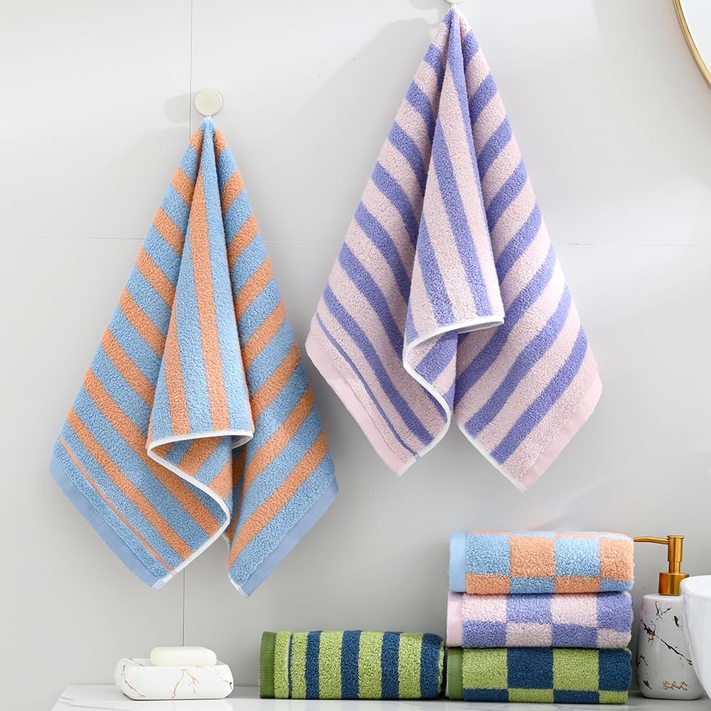 sense gnosis Stripe Hand Towel Set of 2 Soft 100% Cotton Two-Tone Pink and Purple Striped Light Weight Highly Absorbent Quick Dry Hand Towels for Bathroom Valentines Day Gifts 13 X 29 in - Image 7