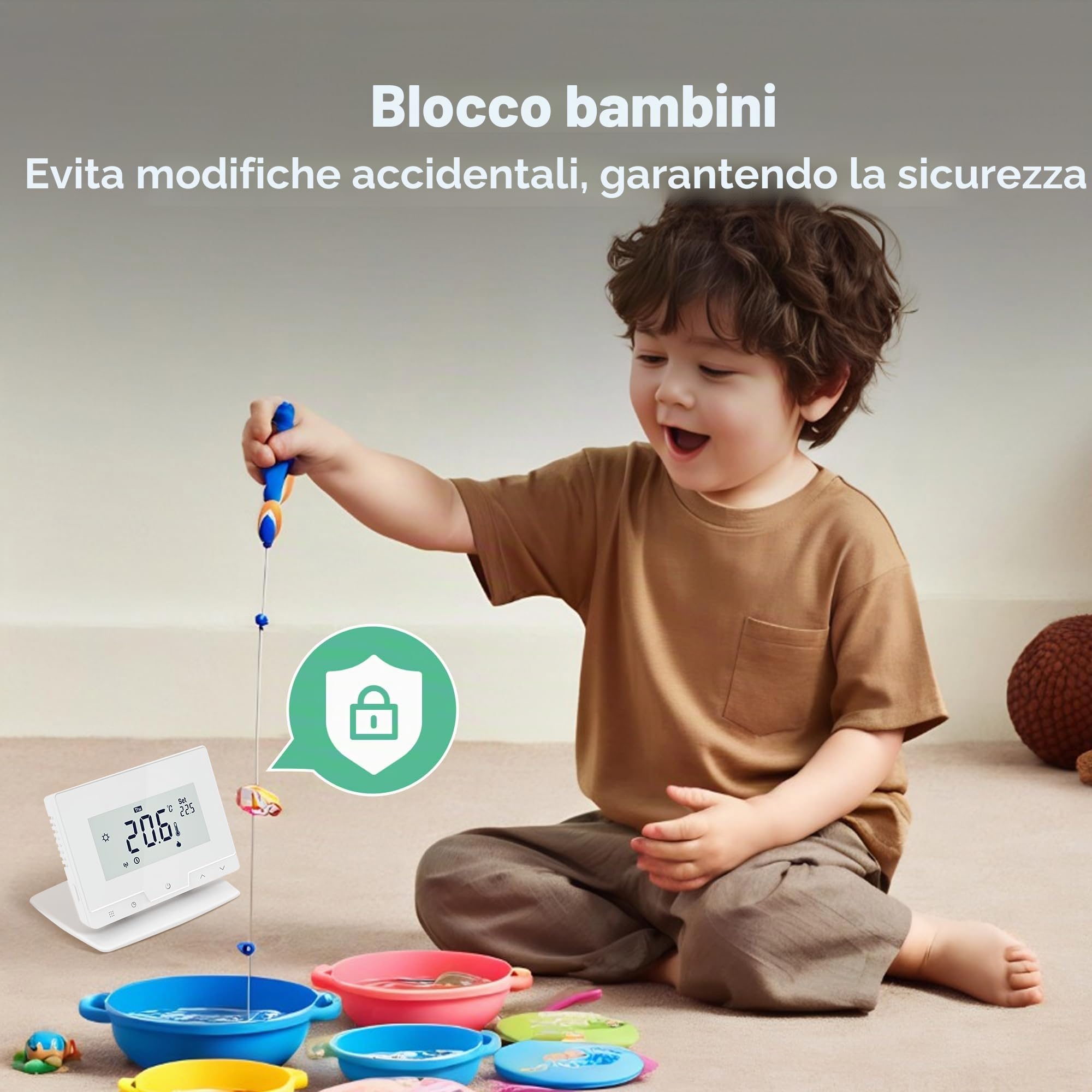 Termostato wireless programmabile con ricevitore, per caldaie, riscaldamento a pavimento elettrico e ad acqua