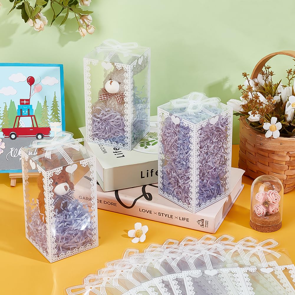 BENECREAT 50 pz 8x8x15cm Scatole Portaconfetti In PVC, Scatole Trasparenti per Bomboniere con Motivo A Fiocco Rettangolare per Caramelle e Cioccolatini, Confezione Regalo per Festival