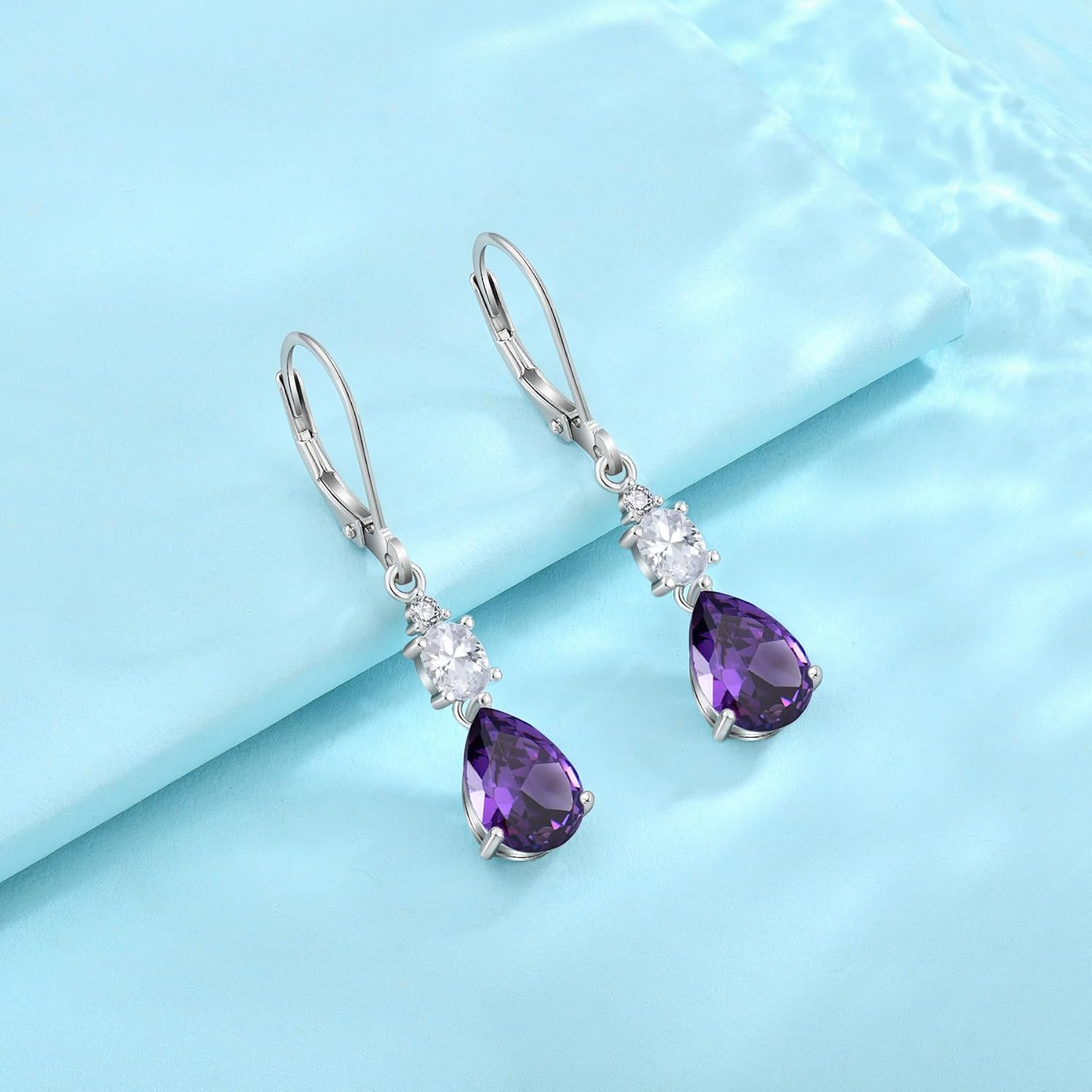 Teardrop Leverback Earrings 925 Sterling Silver Oval Dangle Drop Earrings Birthstone Jewelry Gifts for Women - Image 5