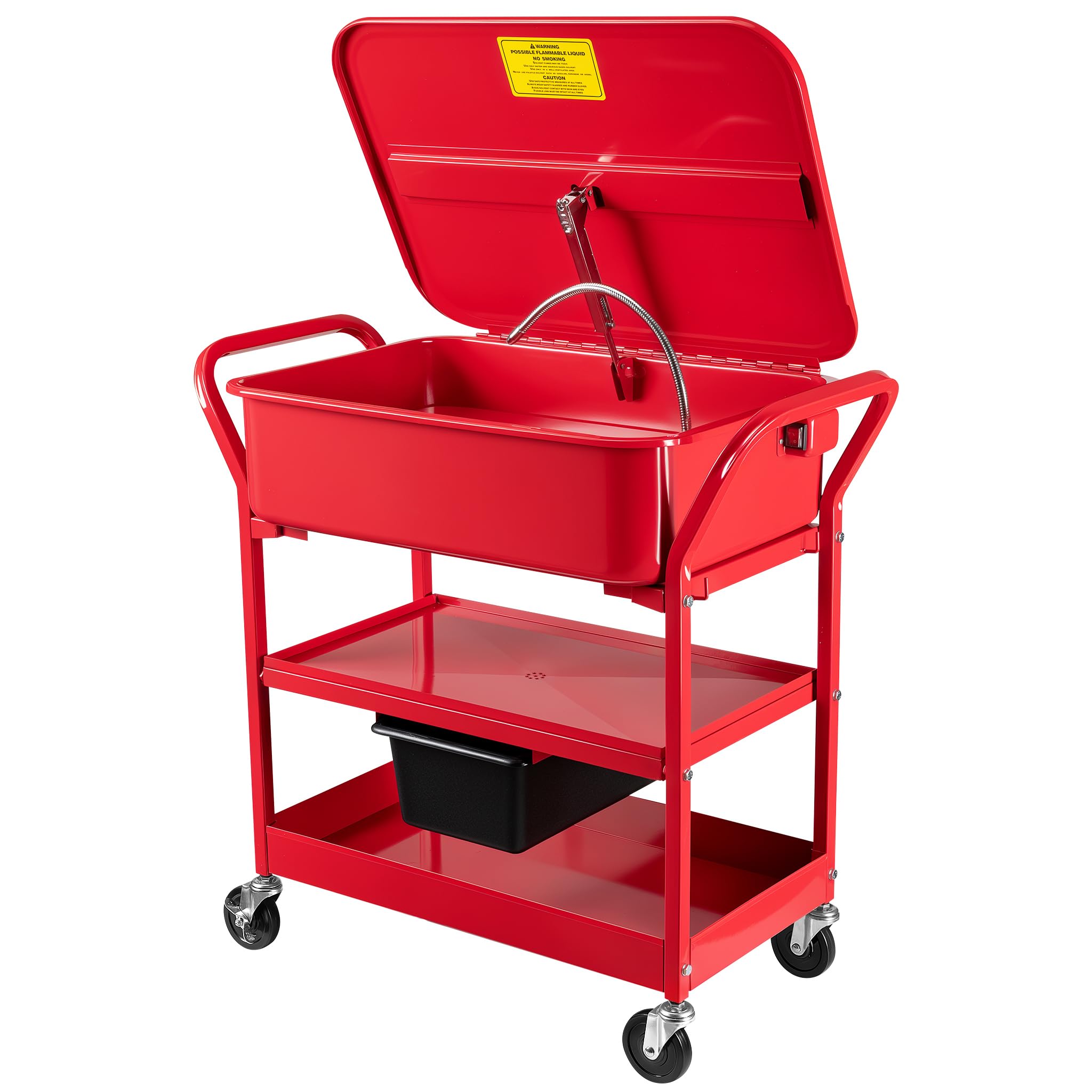 Wiltec Fontaine de dégraissage et nettoyage de pièces mécaniques – 711 x 483 x 208 mm – Bac de lavage 75,7 l avec pompe et chariot mobile – Garage Atelier