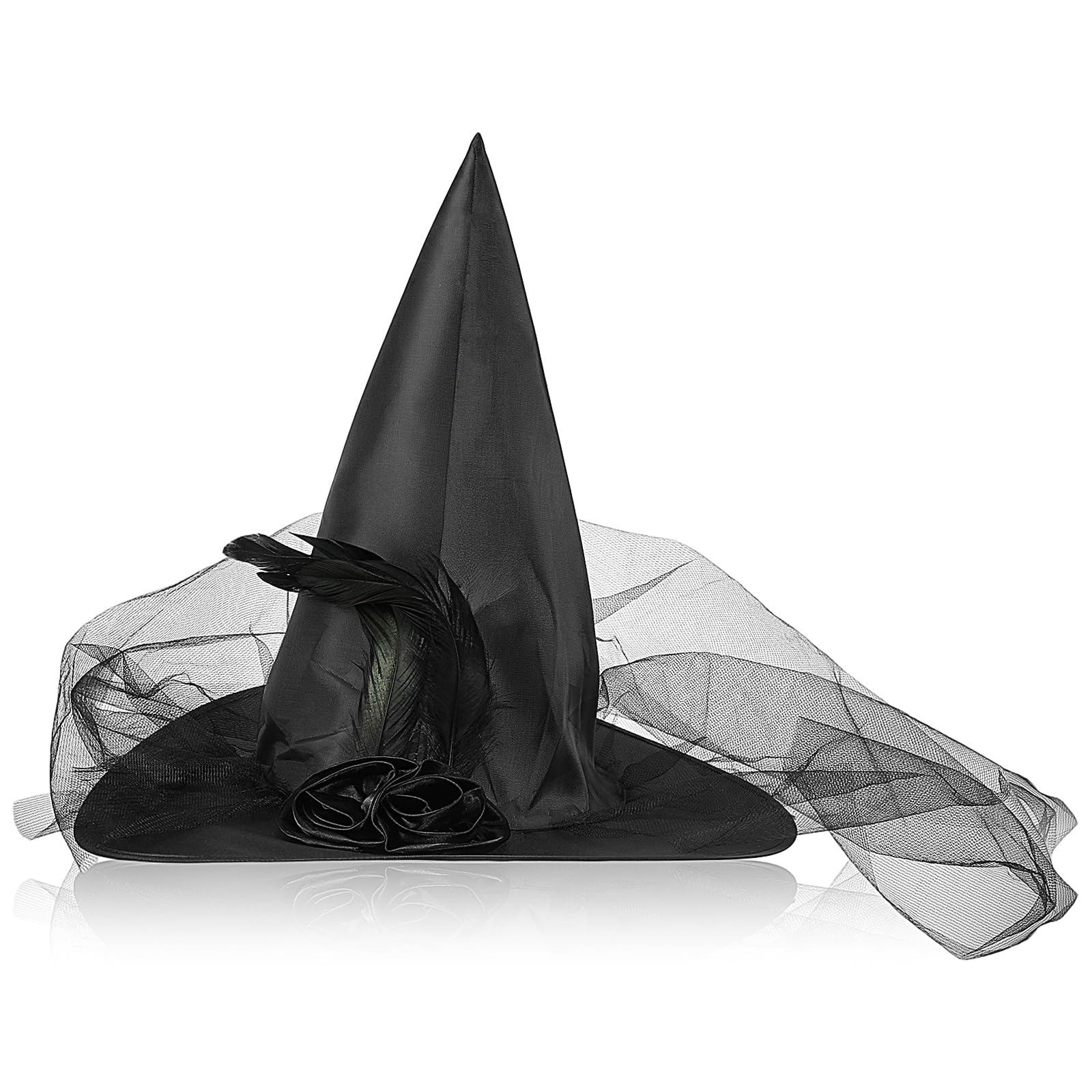 Witch Hat for Women, Halloween Costume Witches Hatswith Roses & Feathers