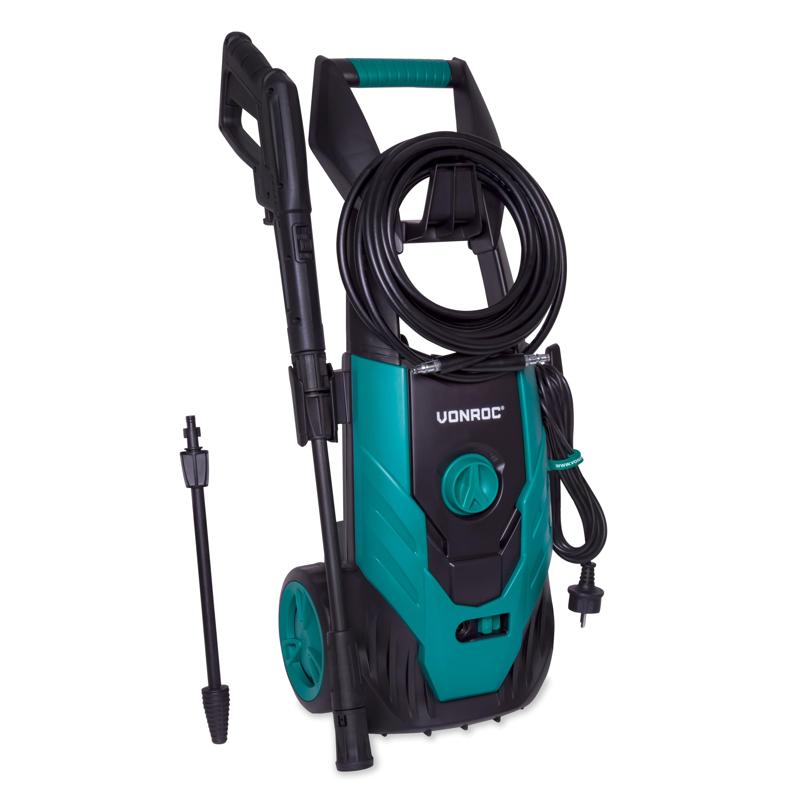 VONROC Limpiador de Alta presión 1800 W – 140 Bar – Depósito de detergente Ajustable – Flujo 390 L/h, 50 ° Máx. - Manguera, Pistola, boquillas, Lanza de alargamiento, Aguja de Limpieza