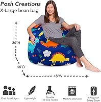 Vista 11 de Posh Creations - Puff para niños, adolescentes y adultos, incluye funda extraíble y lavable a máquina, tamaño grande de 38 pulgadas, lona con diseño