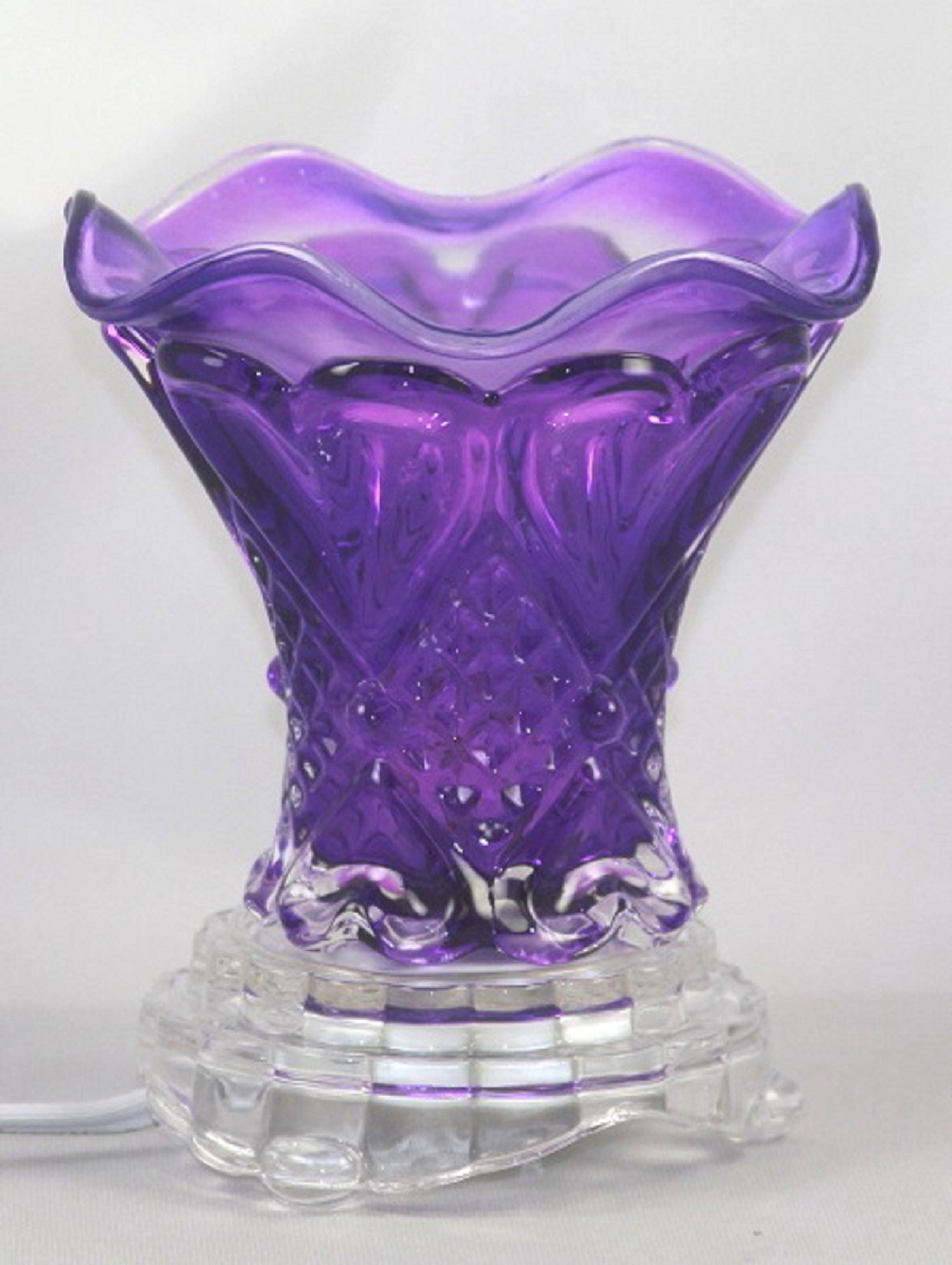ELECTRIC TART BURNER AROMA LAMP OIL WARMER PURPLE WITH DIMMER SWITCH WITH GLASS BASE