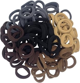 J-MEE 100 Pack Seamless Cotton Hair Ties for Thick Hair - No Crease, No Damage Scrunchies Ponytail Holders Neutral Colors