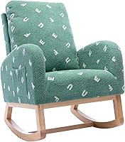 Vista 1 de Setawix Mecedora de peluche para guardería, sillón moderno de mediados de siglo con bolsillo lateral, mecedora tapizada de madera con respaldo alto