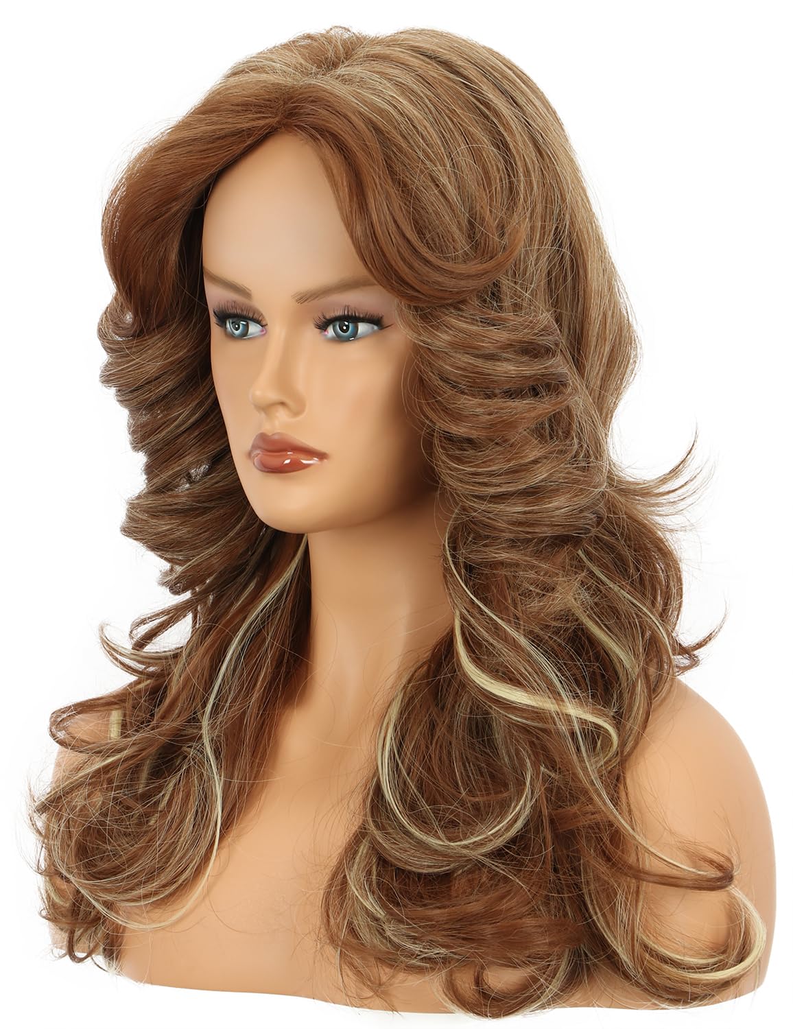 yuehong Women Long Dark Brown Blonde Curly Wig 70s80s Disco Costume hair Vintage Feathered Singer Cosplay Costume Wig - Image 2