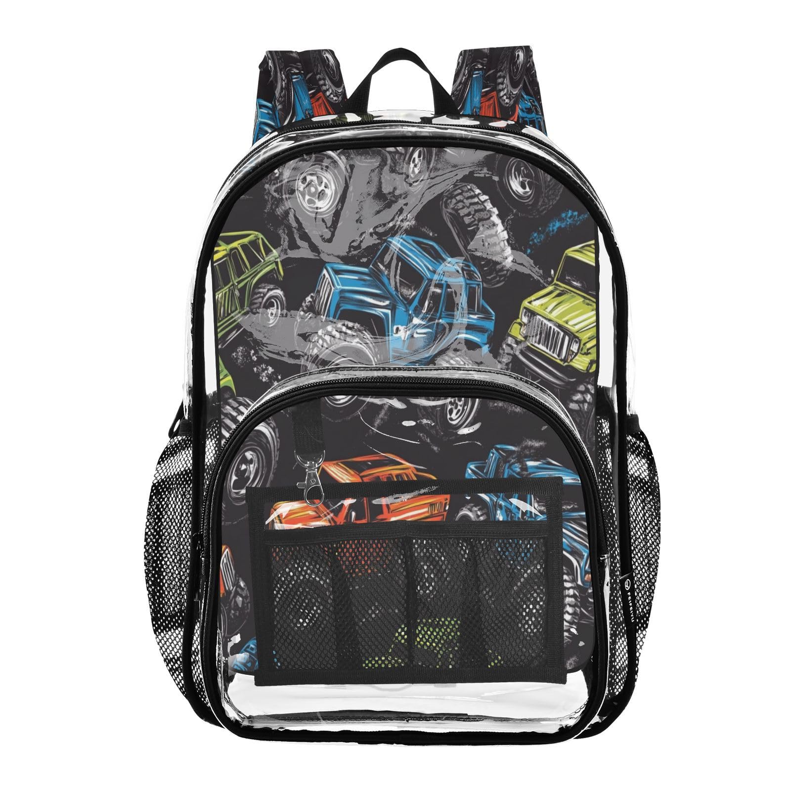 Jucciaco PVC Truck Monster Colorful Car Boys Girls School See Through Bag Clear Transparent Waterproof Backpack