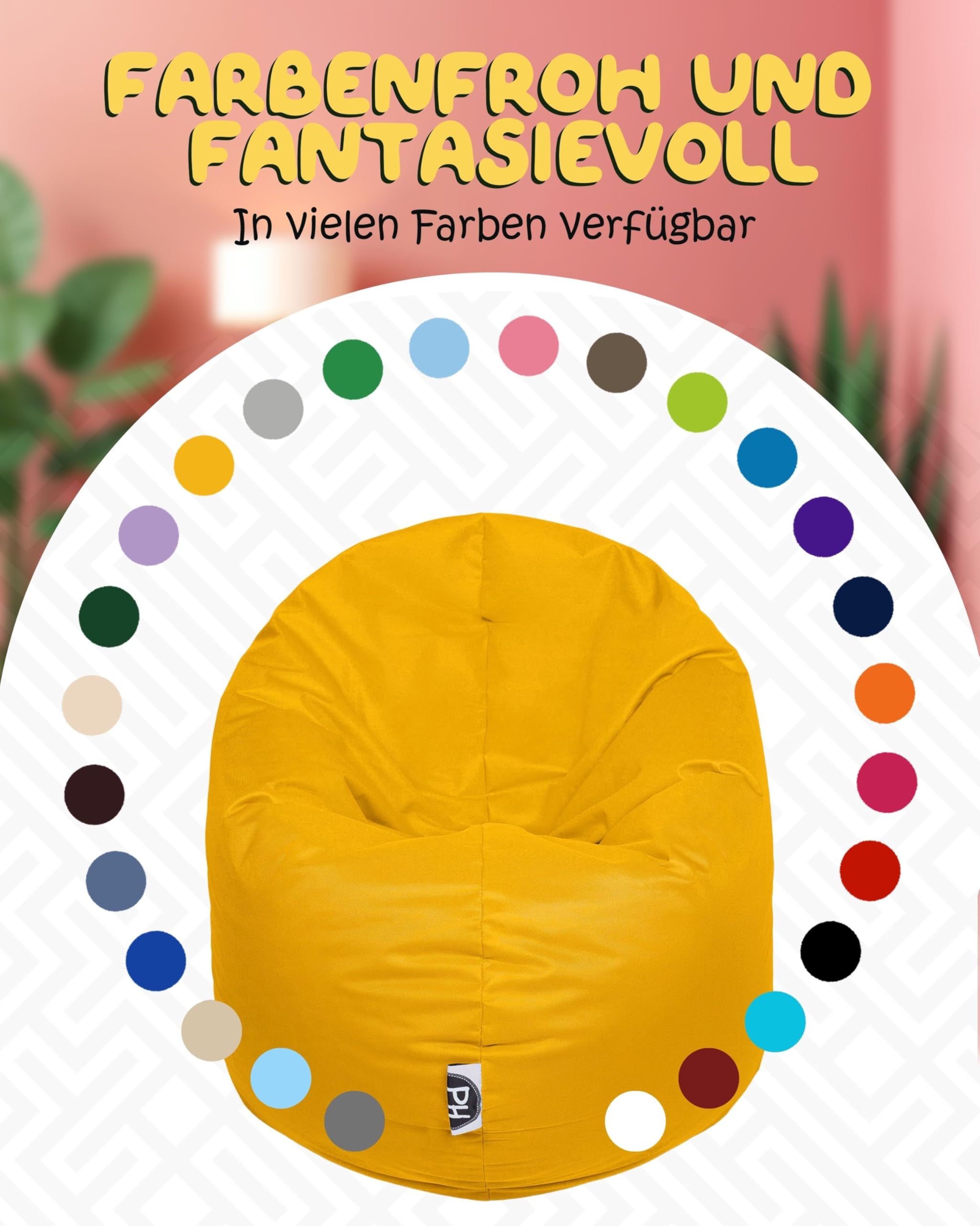 Patchhome - Pouf 2 in 1, cuscino da pavimento, poltrona a sacco da gaming, per adulti e bambini, con imbottitura, Ø 100 cm, giallo (yellow)