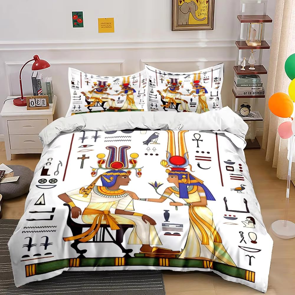 NDXRWDZR Double Duvet Cover Set Egyptian Pharaoh Duvet Cover with Zipper Closure Bedding for Aldults Kids Soft Hypoallergenic Microfiber Quilt Cover 200x200 cm + 2 Pillowcases 50x75 cm