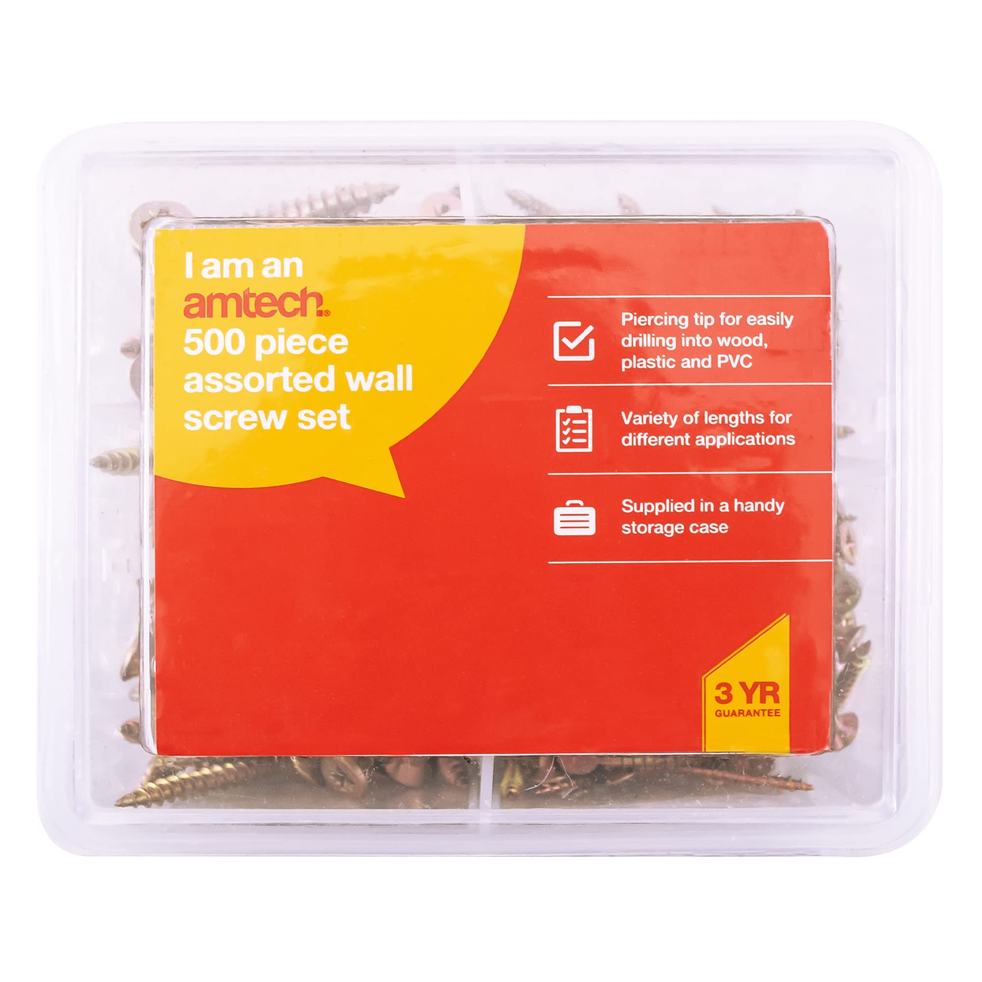 Amtech Silver S5037 Pozi Wood Screws Set, 500Pcs, Assorted Lengths & Sizes, Piercing Tip For Easy Insertion, Perfect For Diy, Woodwork, Etc
