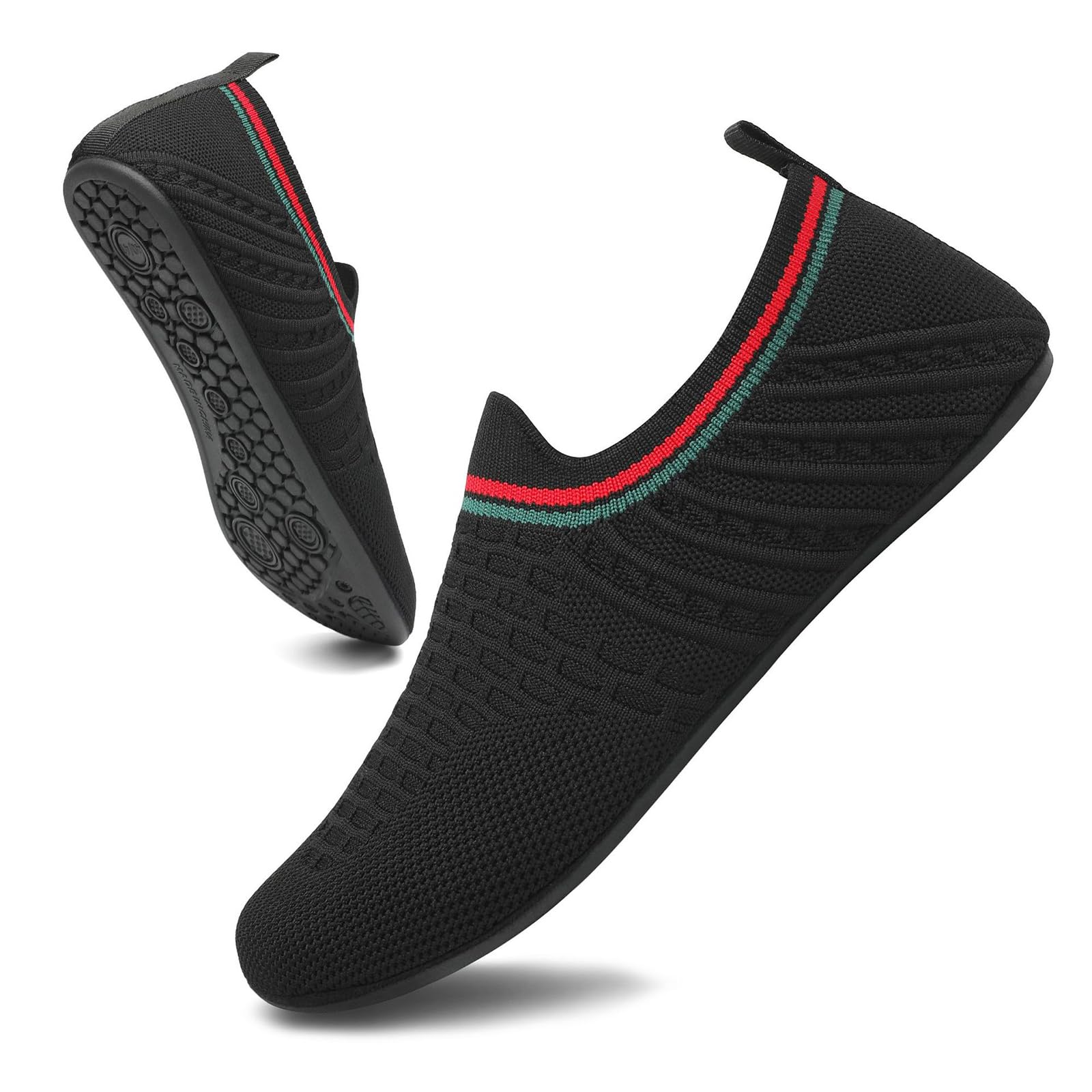 NVBUKE Women's and Men's Knitted Barefoot Flat Water Shoes Breathable Mesh Comfortable Lightweight Non-Slip Quick-Dry Aqua Socks Shoes for Beach Swim Yoga Exercise Sports (Black,8.5,Men,Medium,7)