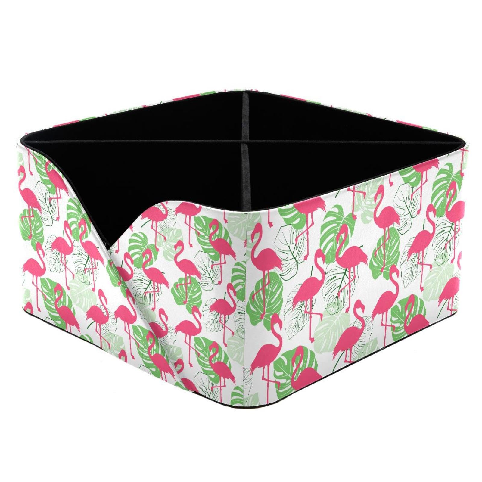 KengjuTesu Flamingo and Palm Leaves Monstera Desktop Organizer Pen Holder, Rectangular Pencil Cup for Office, Study and Makeup Stations