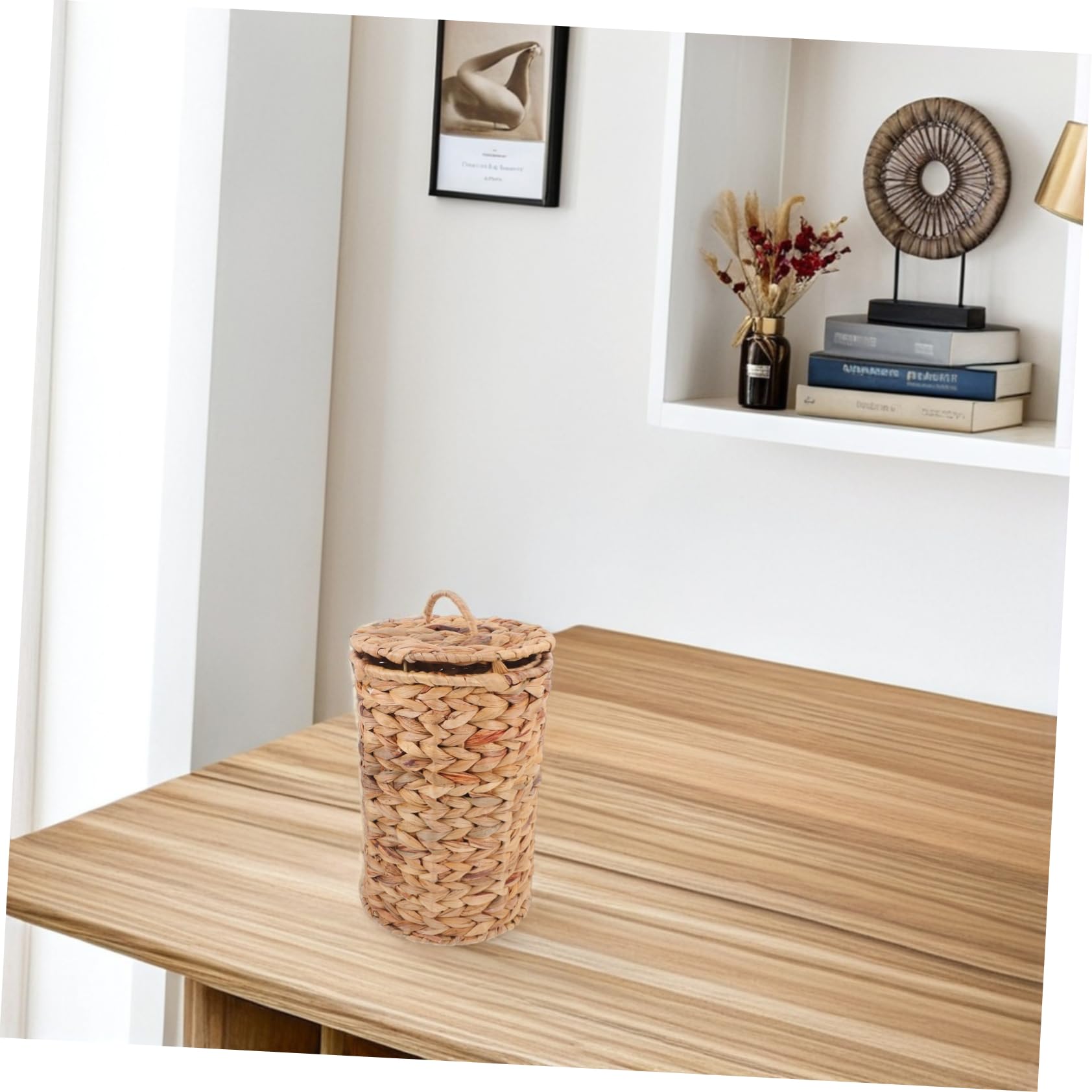 Cestas de Mimbre Hechas a Mano en Forma de Calabaza con Tapa, Bote de Basura Decorativo para Escritorio y Oficina con Estilo Rústico Natural