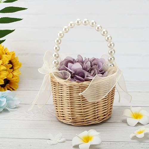 Miniatura 8 de Cesta de mimbre de ratán con diseño de flores, cesta tejida a mano de sauce con asa e inserto de plástico, cesta de dulces de huevos de Pascua,