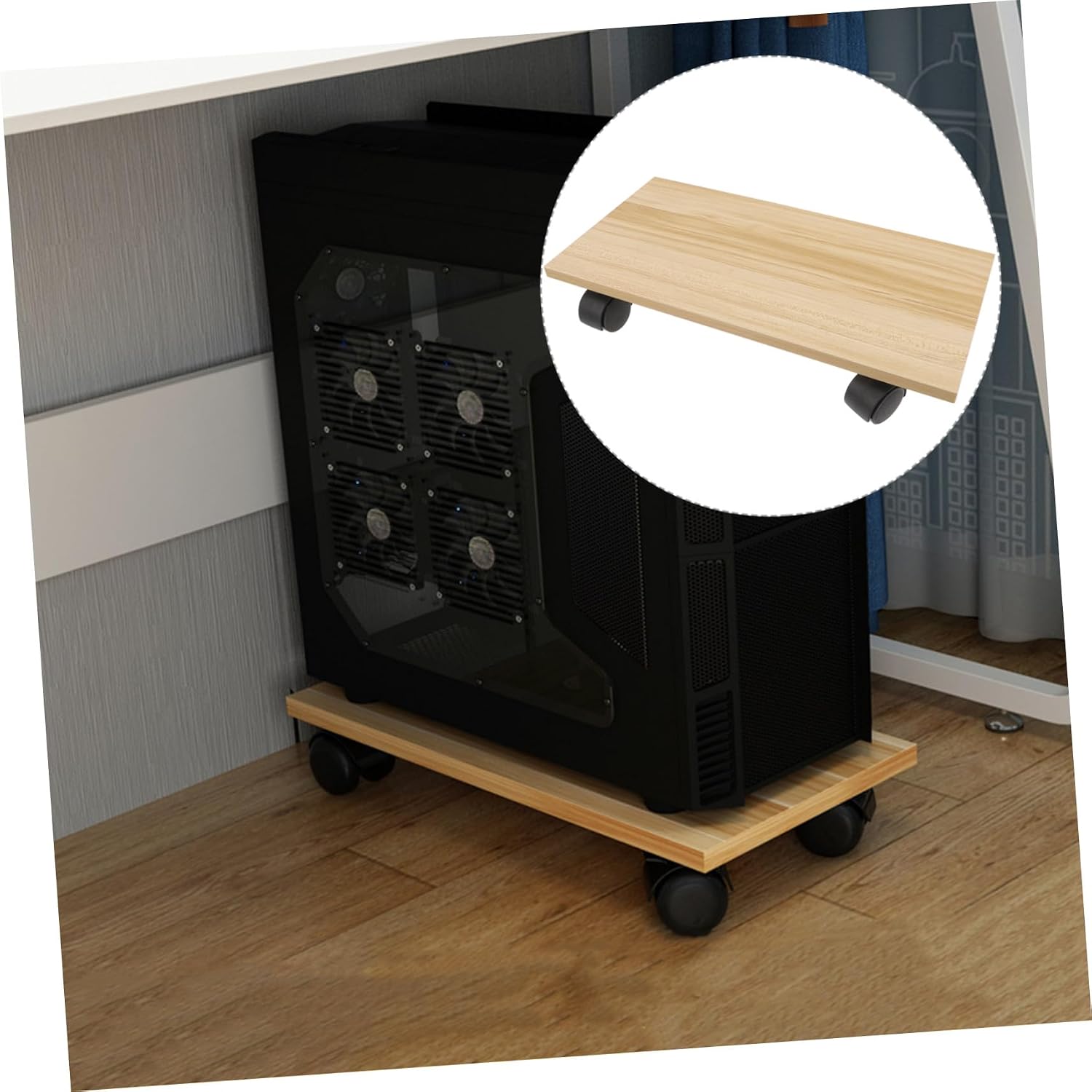 Wooden Computer Tower Stand with Wheels for Desktop PC Mobile Pulley Design Stable Under Desk Holder with Strong Bearing Elevates for Improved Airflow and Easy Mobility Suitable