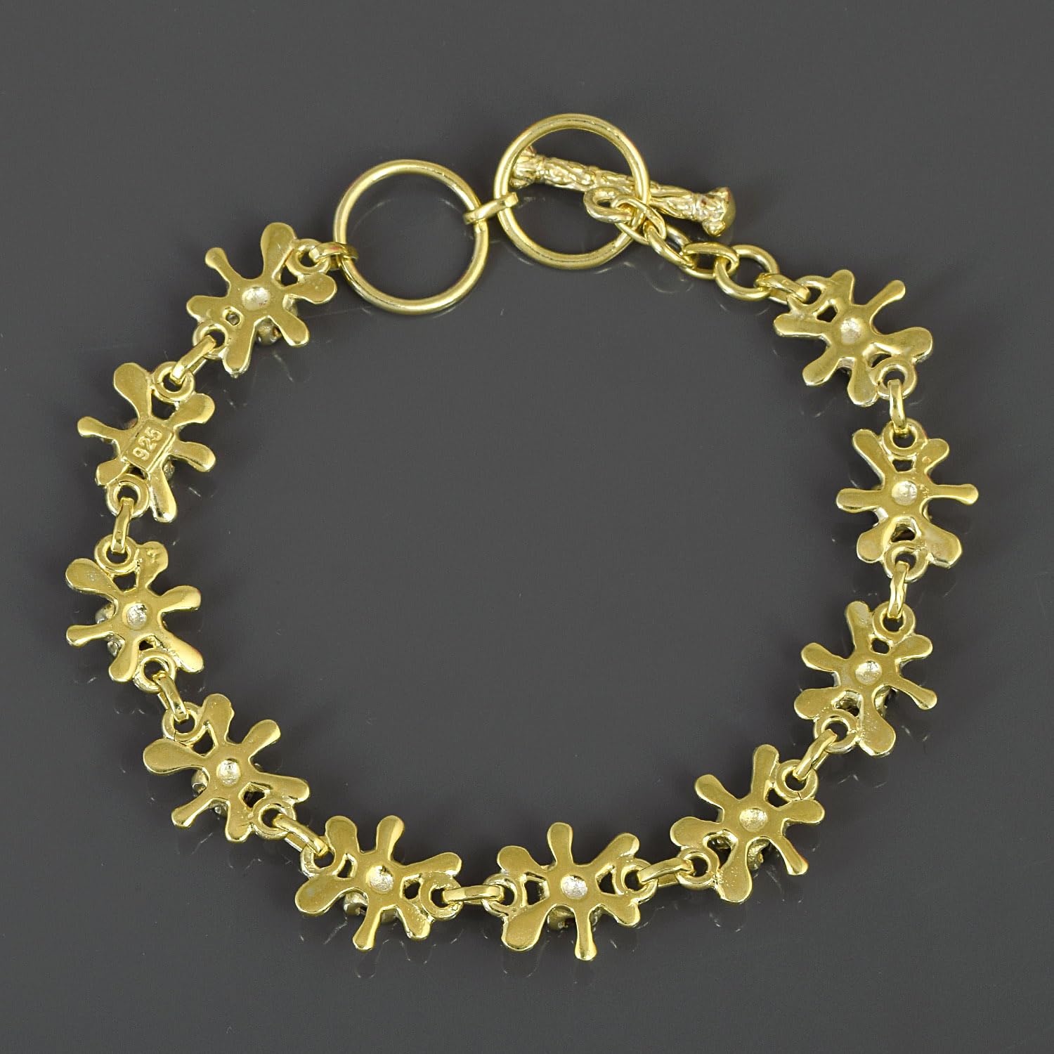 Pulsera de plata de ley 925 maciza de cuarzo ahumado, hecha a mano, con acabado chapado en oro y cierre de palanca de 7 pulgadas, 7 Inches, Plata de ley, Cuarzo ahumado