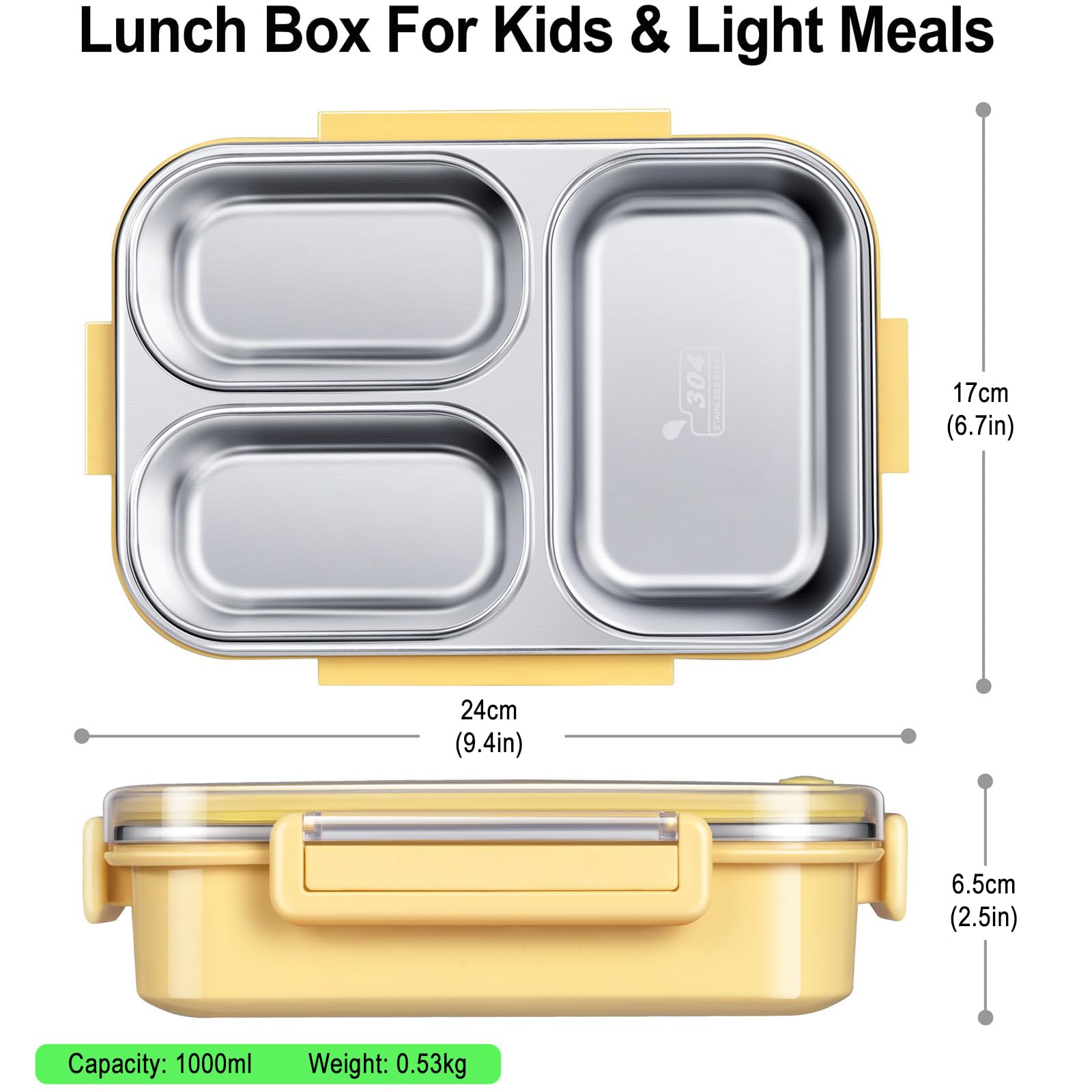 G.a HOMEFAVOR Roestvrijstalen bento-lunchbox voor kinderen, 800 ml, lekvrije 304 roestvrijstalen bentobox met 4 compartimenten, sandwichvriendelijke lade saladeopslagcontainer, vaatwasmachinebestendig