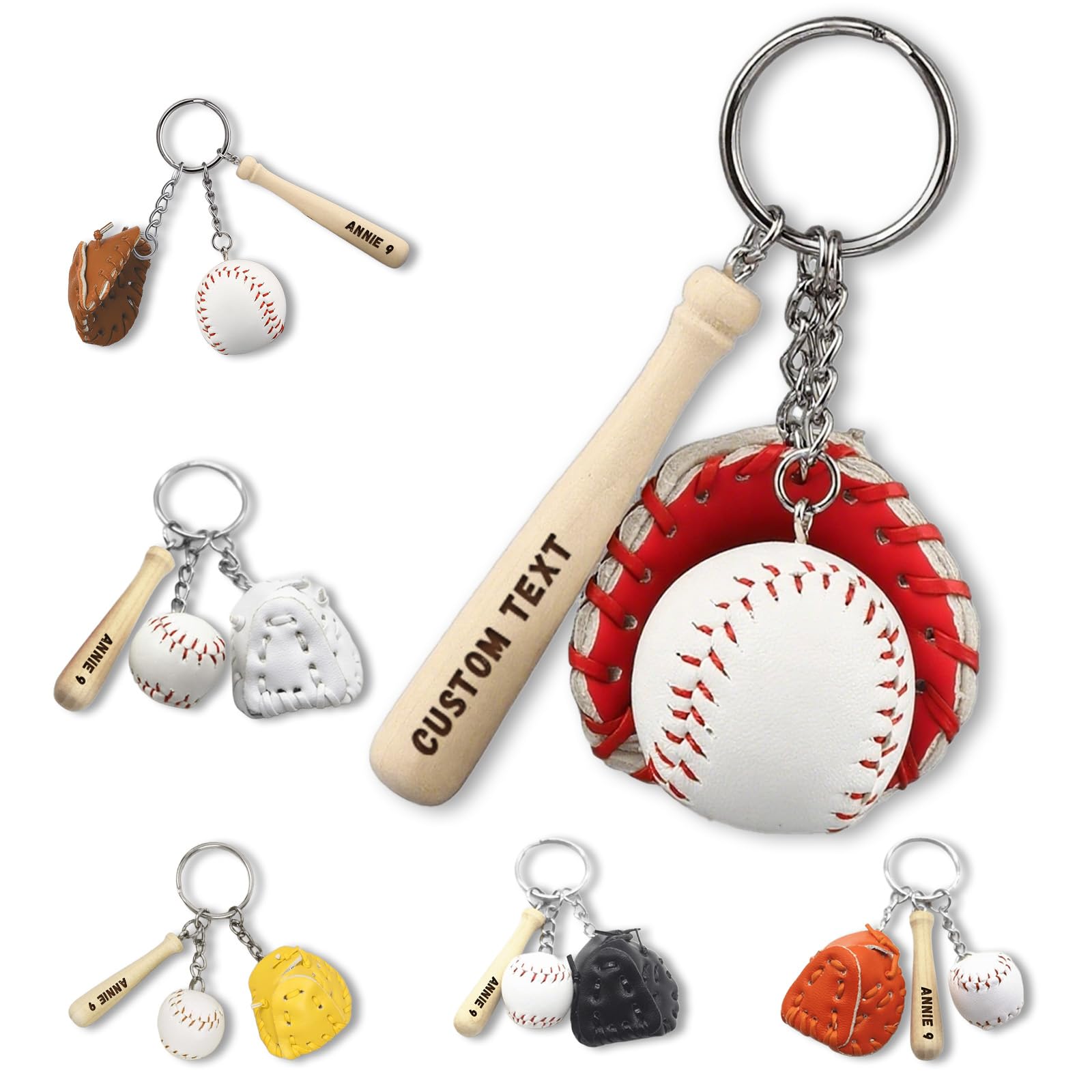 QSZ Custom Softball Keychain with Text Personalized Wood Baseball Keychains for Boys Girl Team Gifts Baseballs Party Favors