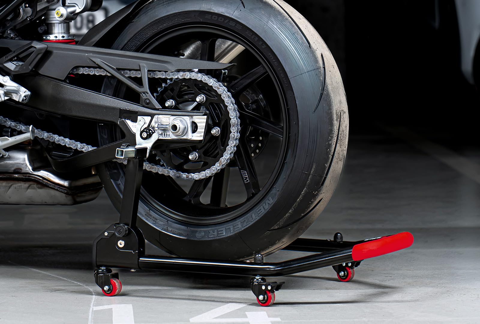 SEFIS M20U - Juego de soporte para motocicleta + bujes prisma M8 para rueda trasera, elevador de moto, soporte de servicio trasero plegable (para BMW S1000RR / R/XR M1000RR / R/XR)