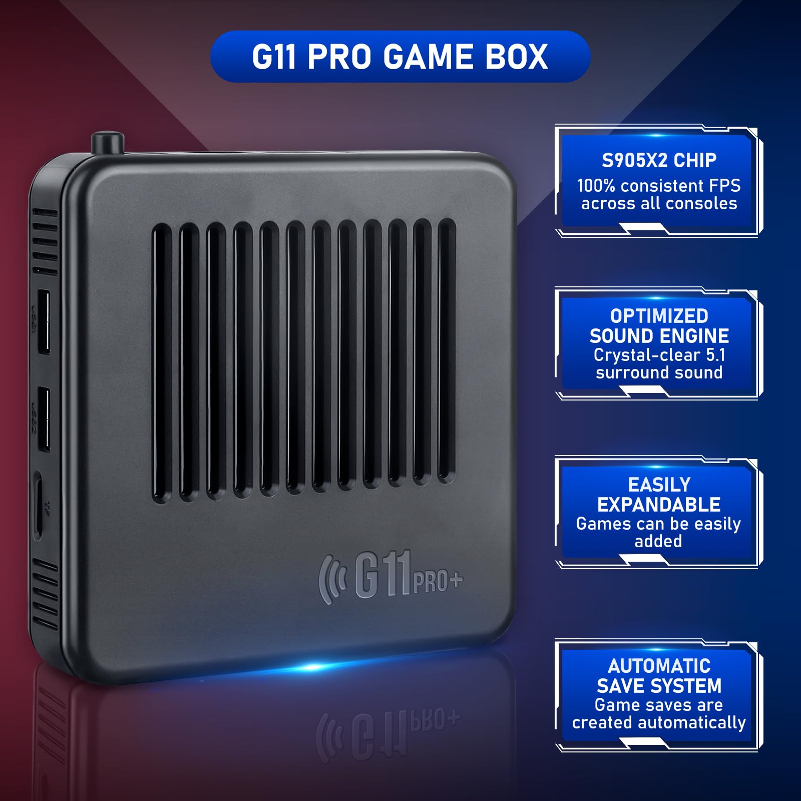 Retrowave G11 Pro, console di gioco G11 Pro 4k + 256 GB con doppio controller wireless 2,4 g, oltre 100.000 giochi Plug & Play, 60 emulatori integrati (256 G)