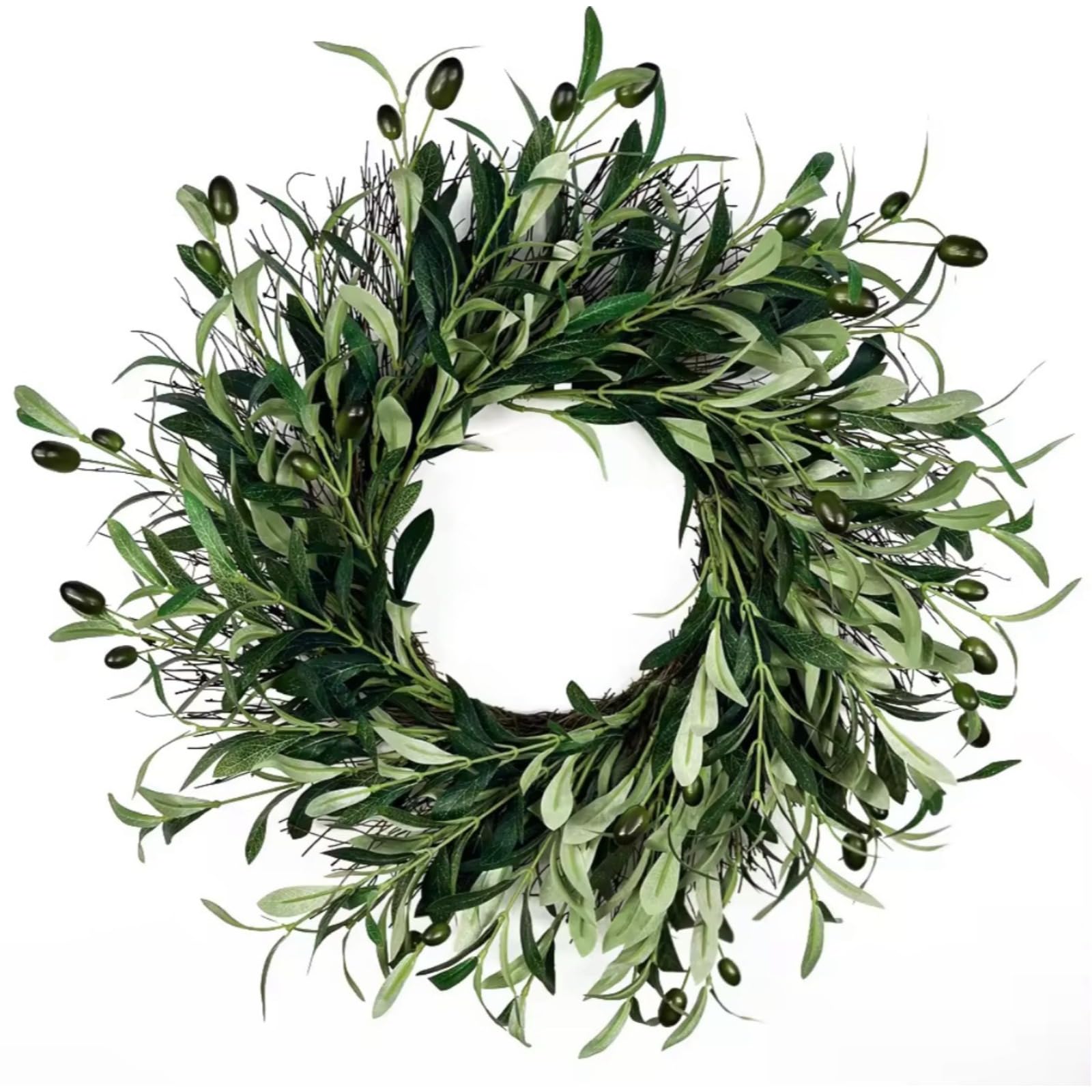 Artificial Green Olive Wreath,Olive Wreaths for Front Door, Lifelike Artificial Door Wreath Decoration,Spring Summer Garland,for Farmhouse, Wedding, Window, Wall (50cm)