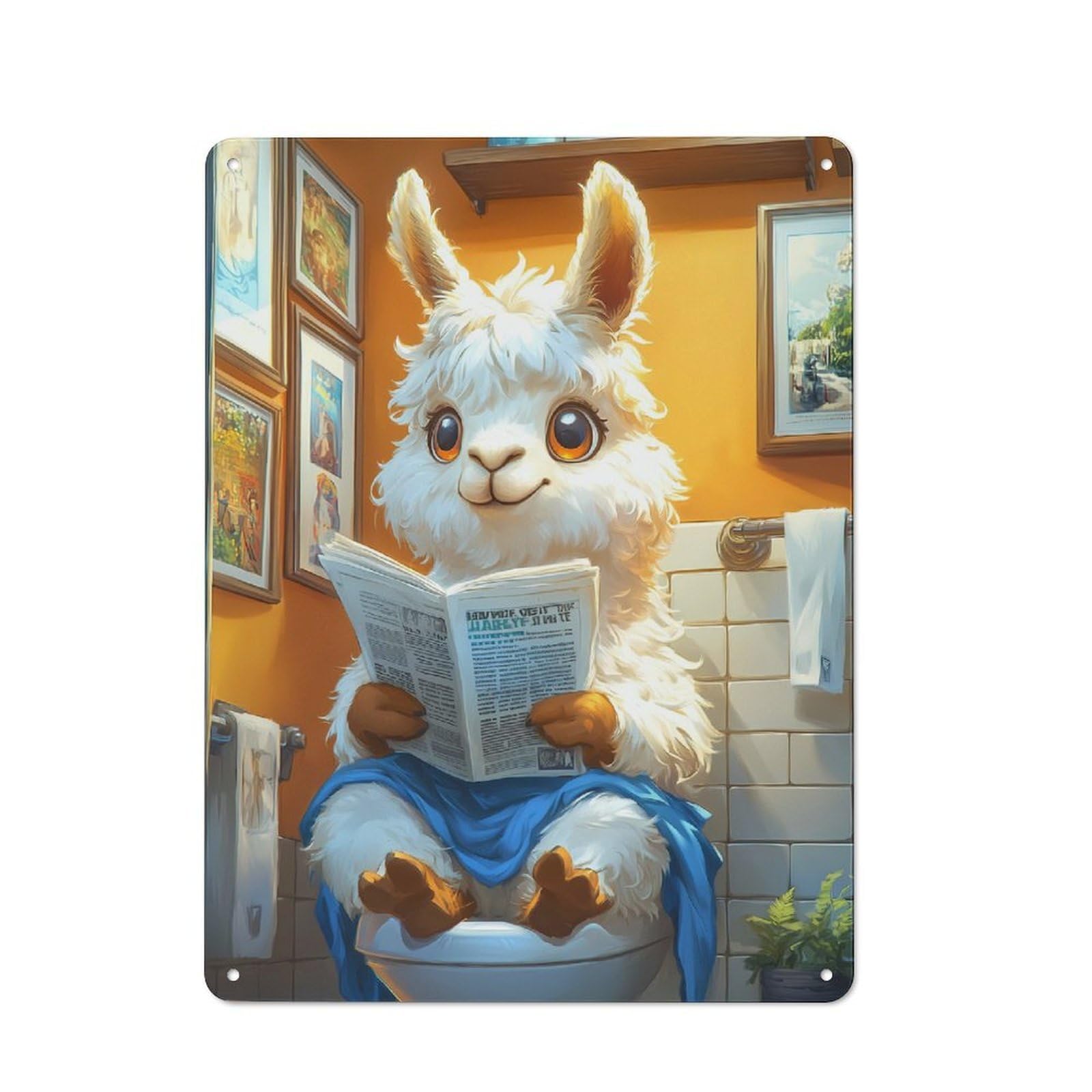Junmoney Style-5 Workshop Style Garage Metal Sign 40X30cm Featuring Llama Reading Newspaper On Toilet, Industrial Wall Art For Garage, Hobby Room, Office Or Man Cave