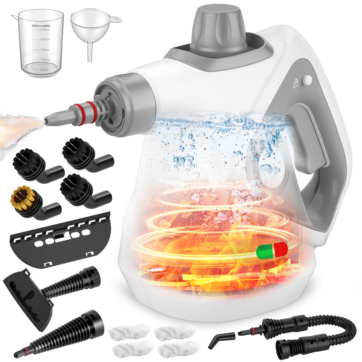Handheld Steam Cleaner for Home Pressurized Portable Steamer for Cleaning with 15 Accessories for Multi-Surface Cleaning Floors Tiles