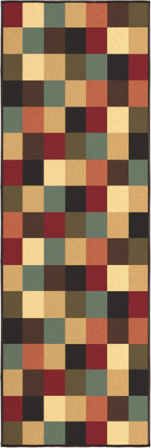 Ottomanson 20" x 53" Kitchen Runner Rug – Non Slip Stain Resistant Low Pile Kitchen Floor Mat for Sink, Laundry Room, Hallway & Bathroom, Checkered Multicolor