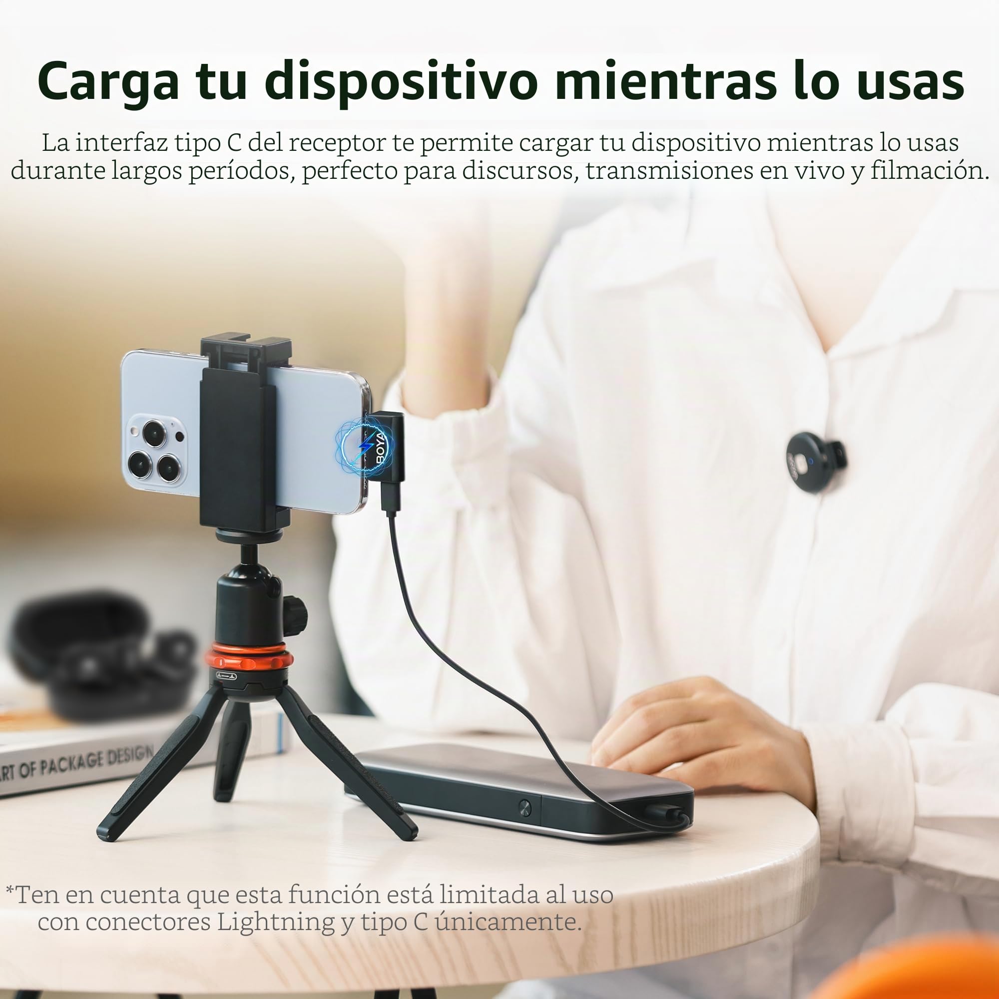 BOYA OMIC-D Lavalier Micrófono iPhone Inalámbrico, Mini iPhone iPad Micrófono Externo Teléfono Móvil Vlog Podcast Streaming Live Plug Play Micrófono de Solapa Inalámbrico