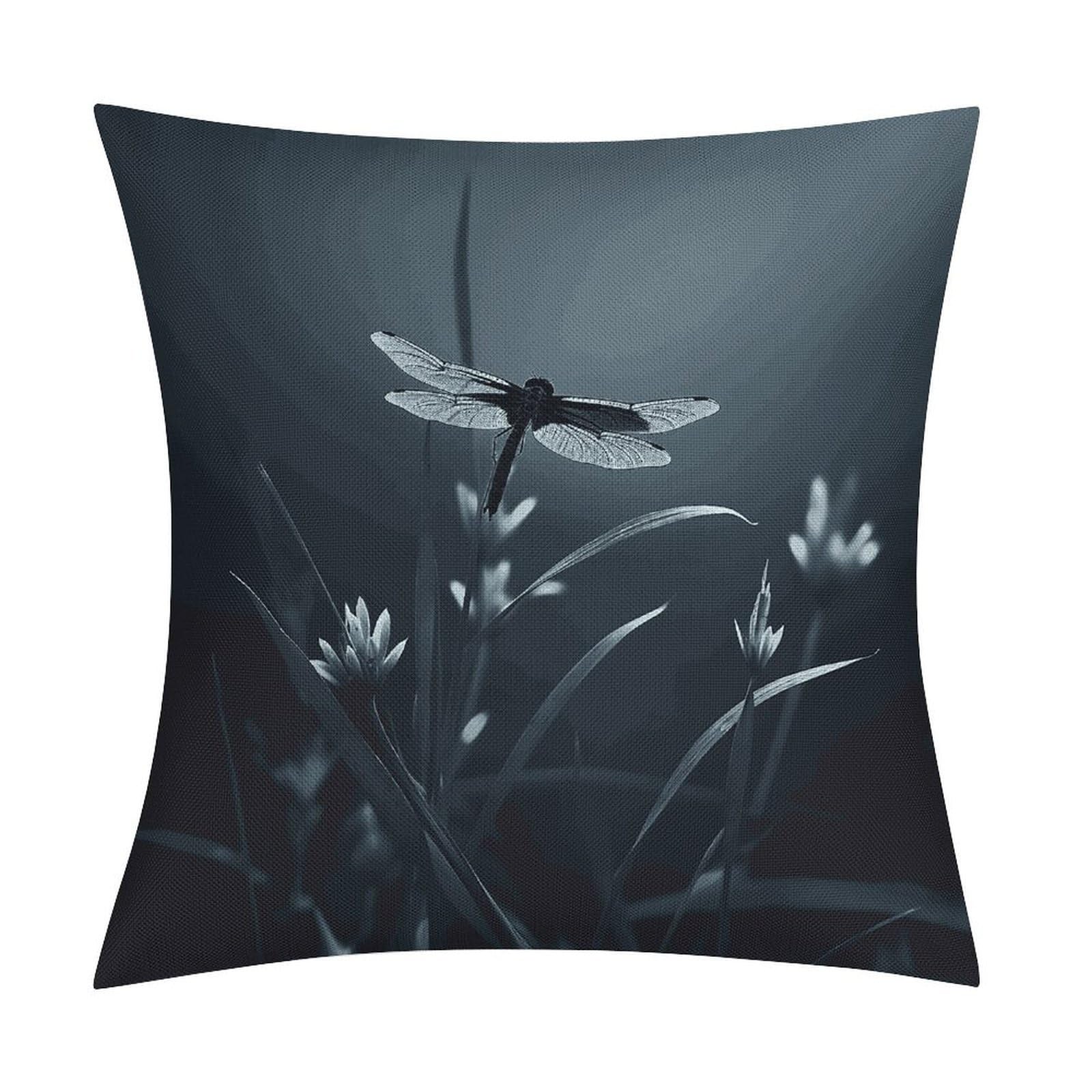 Fodpand Style Dragonfly Silhouette Pillow Covers 18X18 Inch, Pillow Cases Boho Farmhouse, Throw Pillow Covers For Couch Sofa Bed Spring Home Decor
