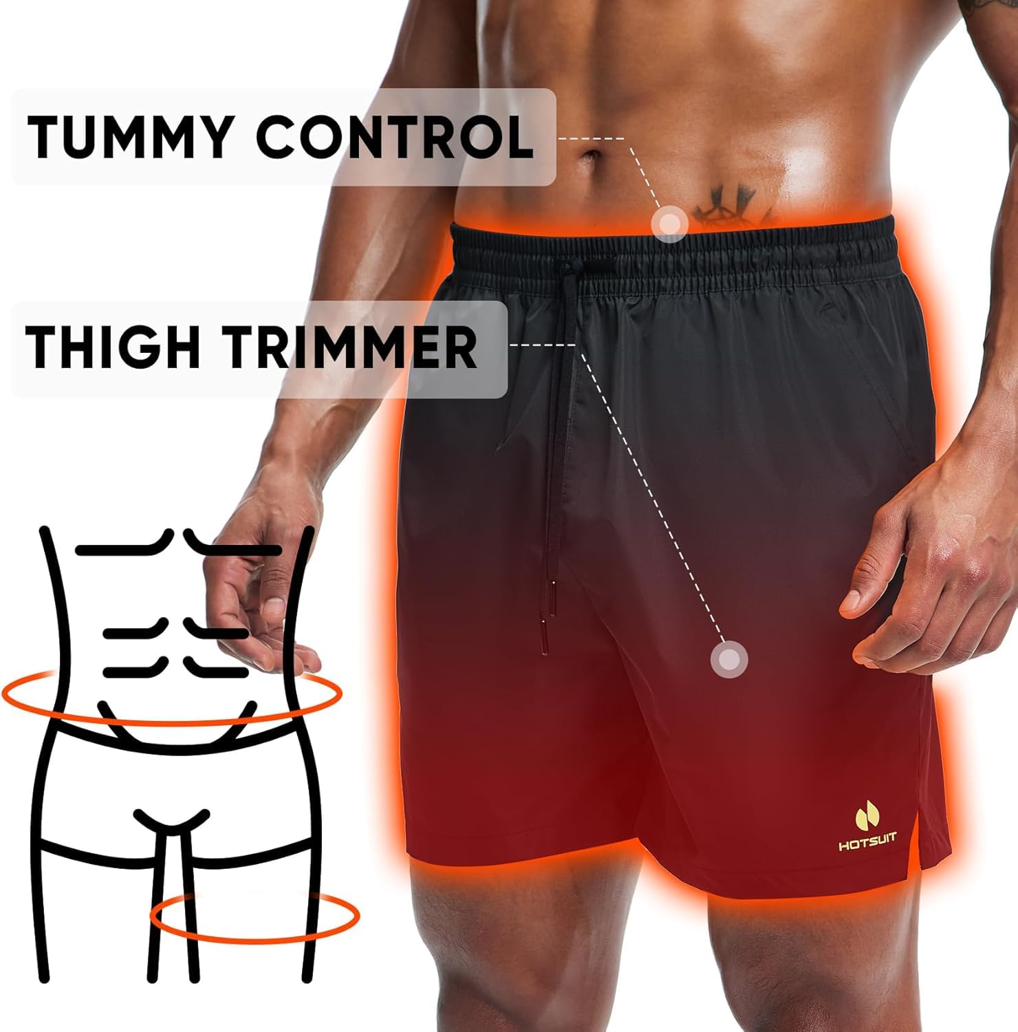 HOTSUIT Pantaloncini da sauna per uomo per lo sport Pantaloni da sauna con tasche per la perdita di peso con il fitness Nero