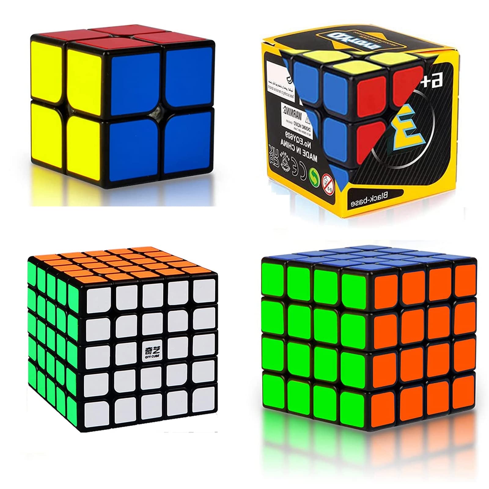 ZY-Wisdom QIYI Magic Cube Set, 2x2 3x3 4x4 5x5 Speed Cube Cheats with Black Sticker Magic Cube Set Gift Box