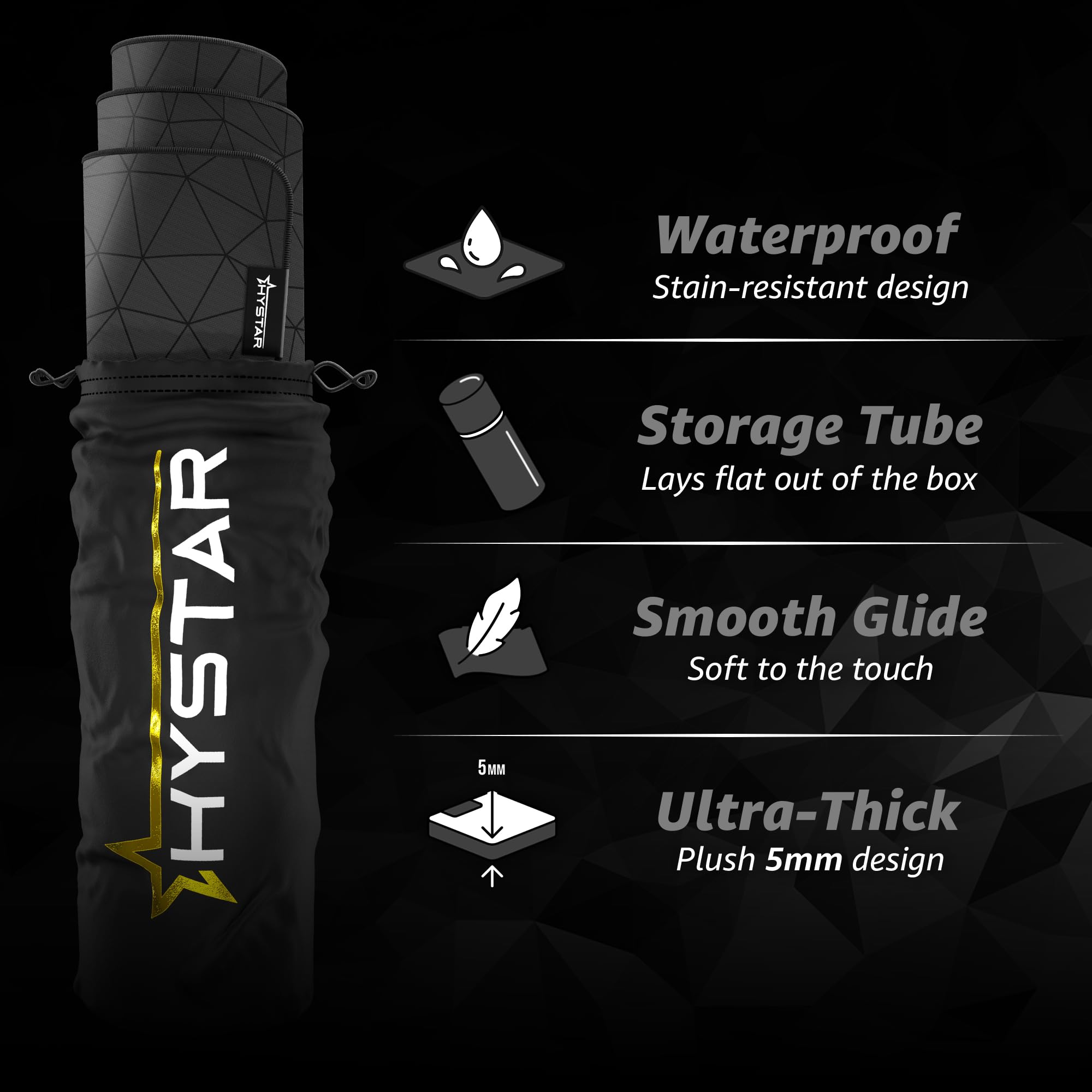 Hystar® Alfombrilla de Mouse extendida para Juegos | XXL 36 x 16 Pulgadas | 5 mm de Grosor, Superficie Impermeable, Tela de poliéster Suave y Base de Goma Natural | poliéster (Negro)